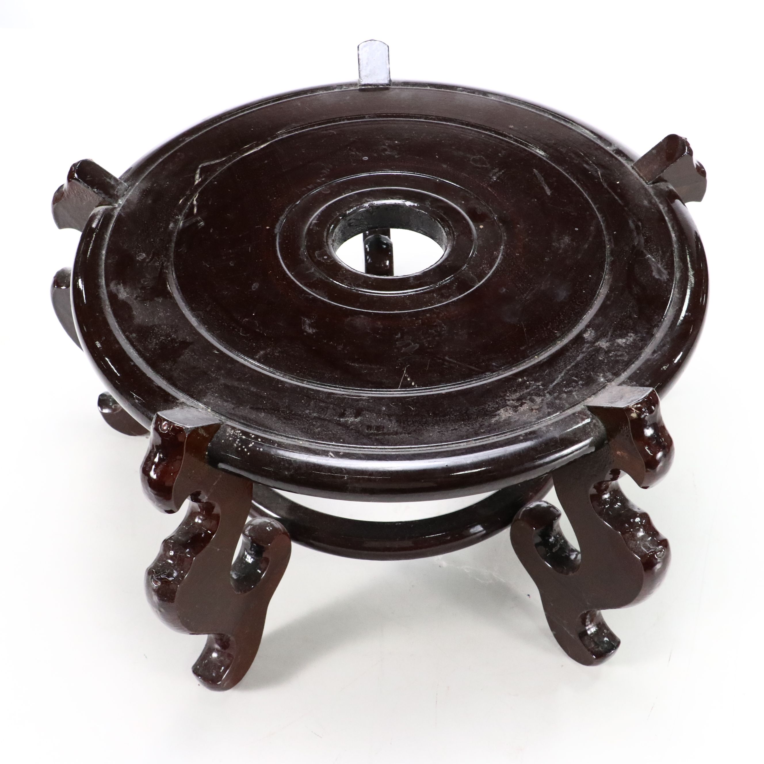 Famille Noire Chinese Porcelain Planter with Wooden Stand