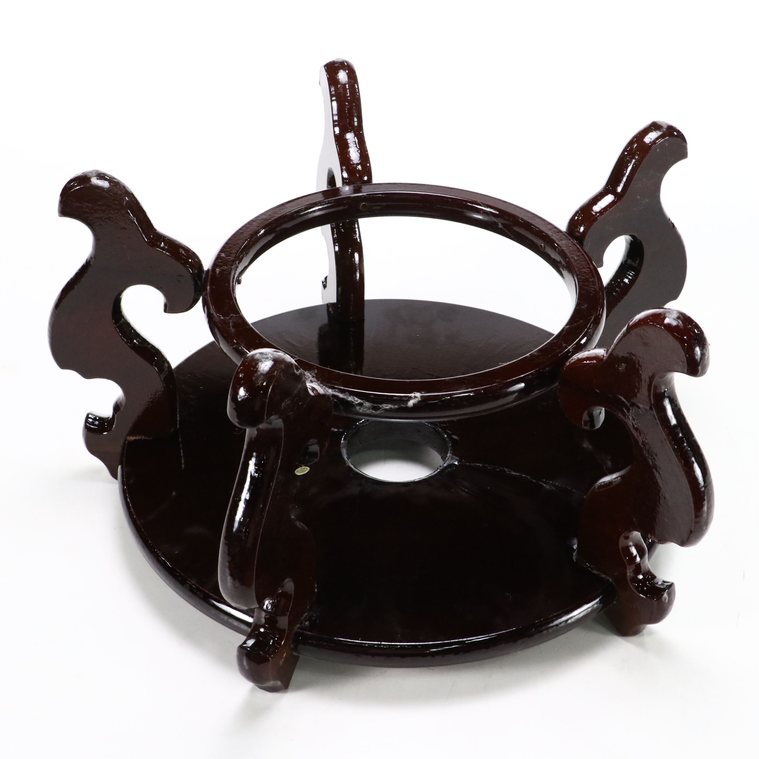 Famille Noire Chinese Porcelain Planter with Wooden Stand