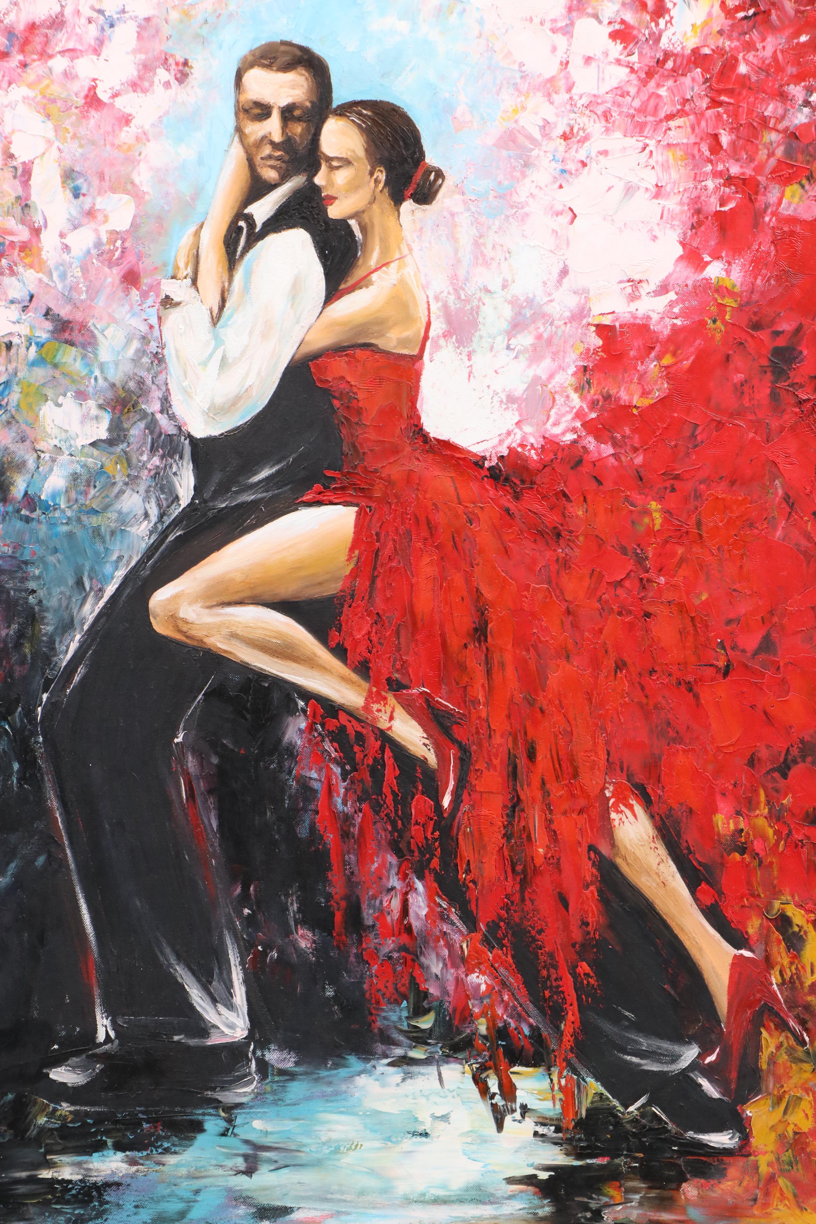 Milena Hristova "Gargovi" Impasto Oil Painting of Couple Dancing, 2014