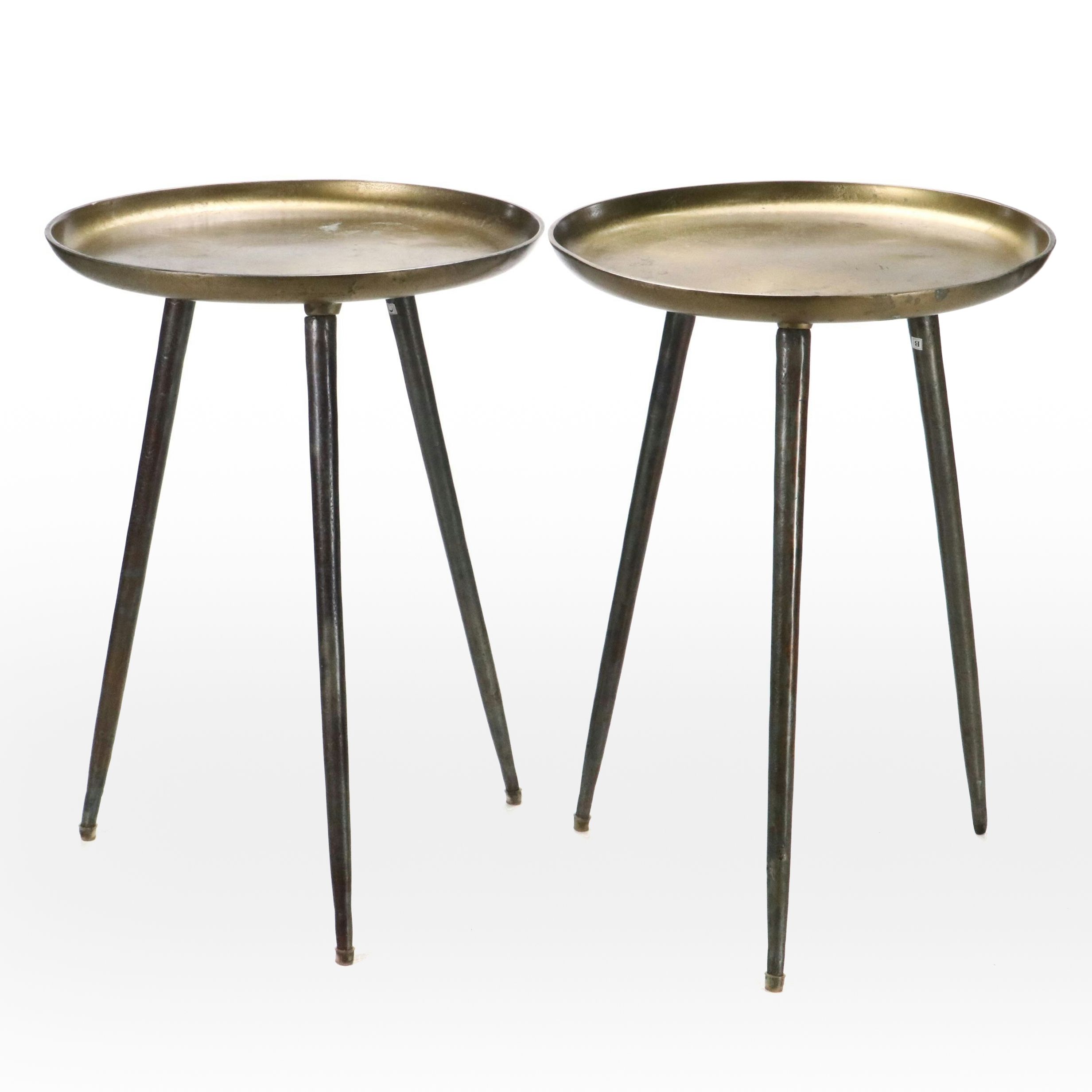 Mid Century Modern Style Brass-Top Accent Tables