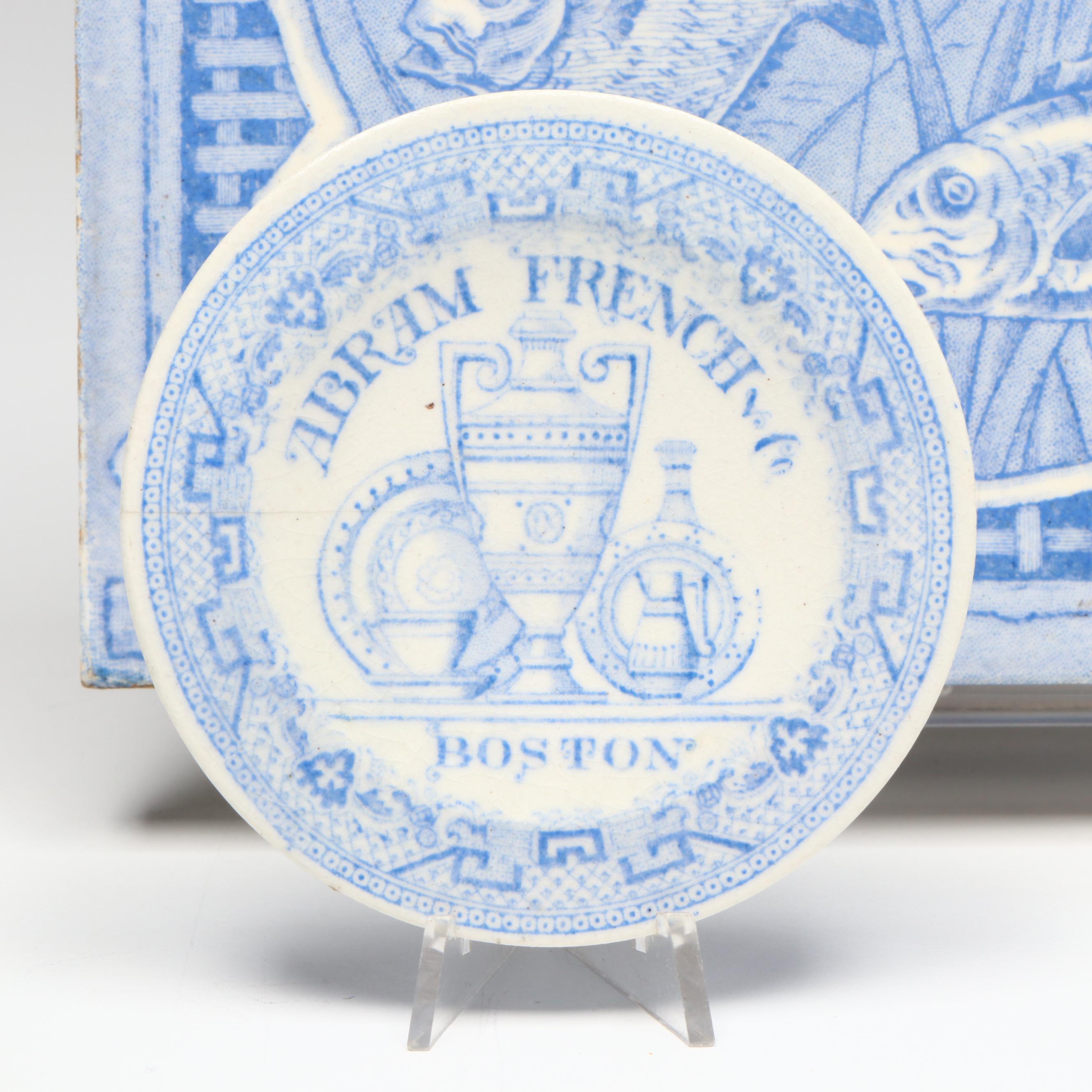 Abram French & Co. Miniature Advertising Plate with Aquatic Transferware Tile