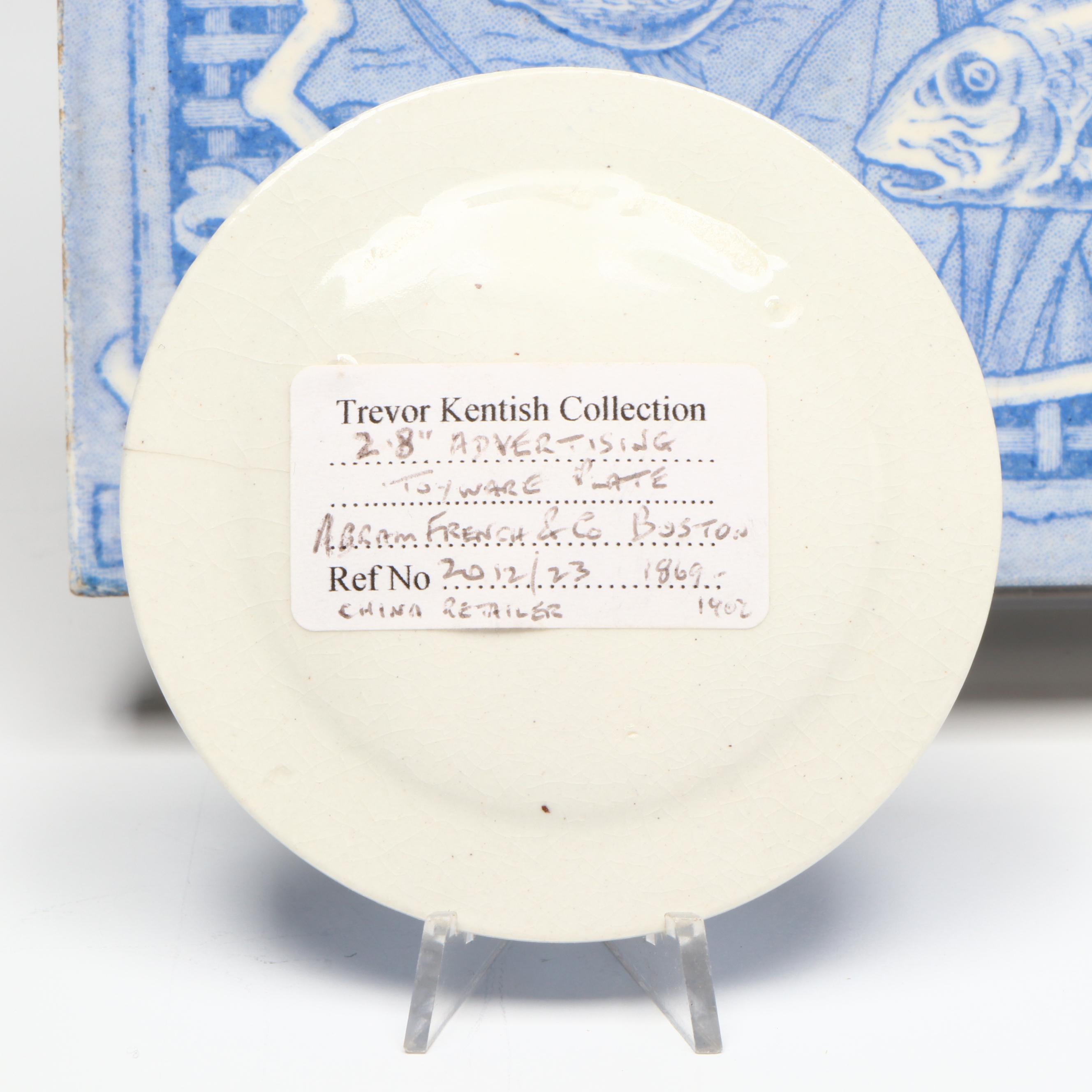 Abram French & Co. Miniature Advertising Plate with Aquatic Transferware Tile