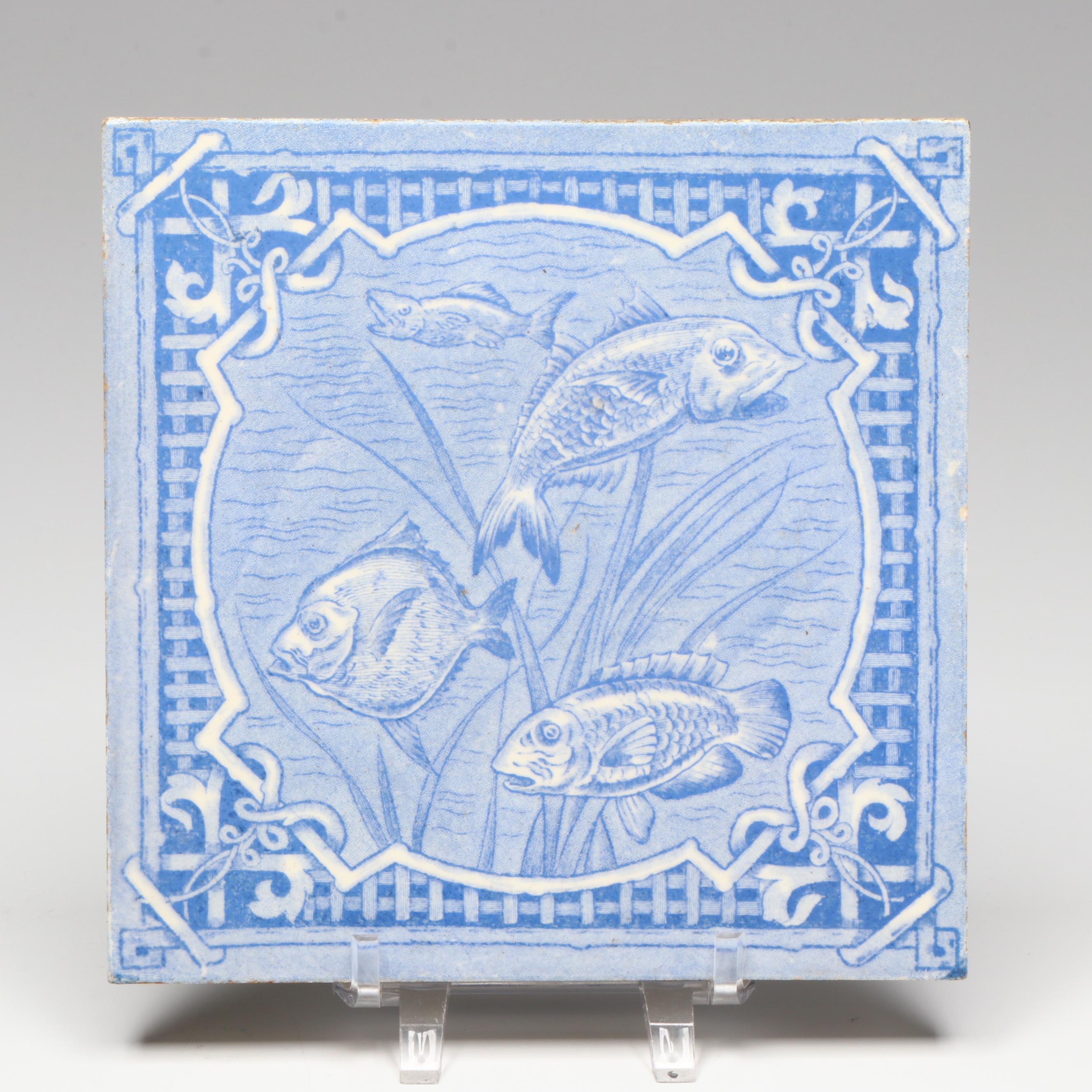 Abram French & Co. Miniature Advertising Plate with Aquatic Transferware Tile