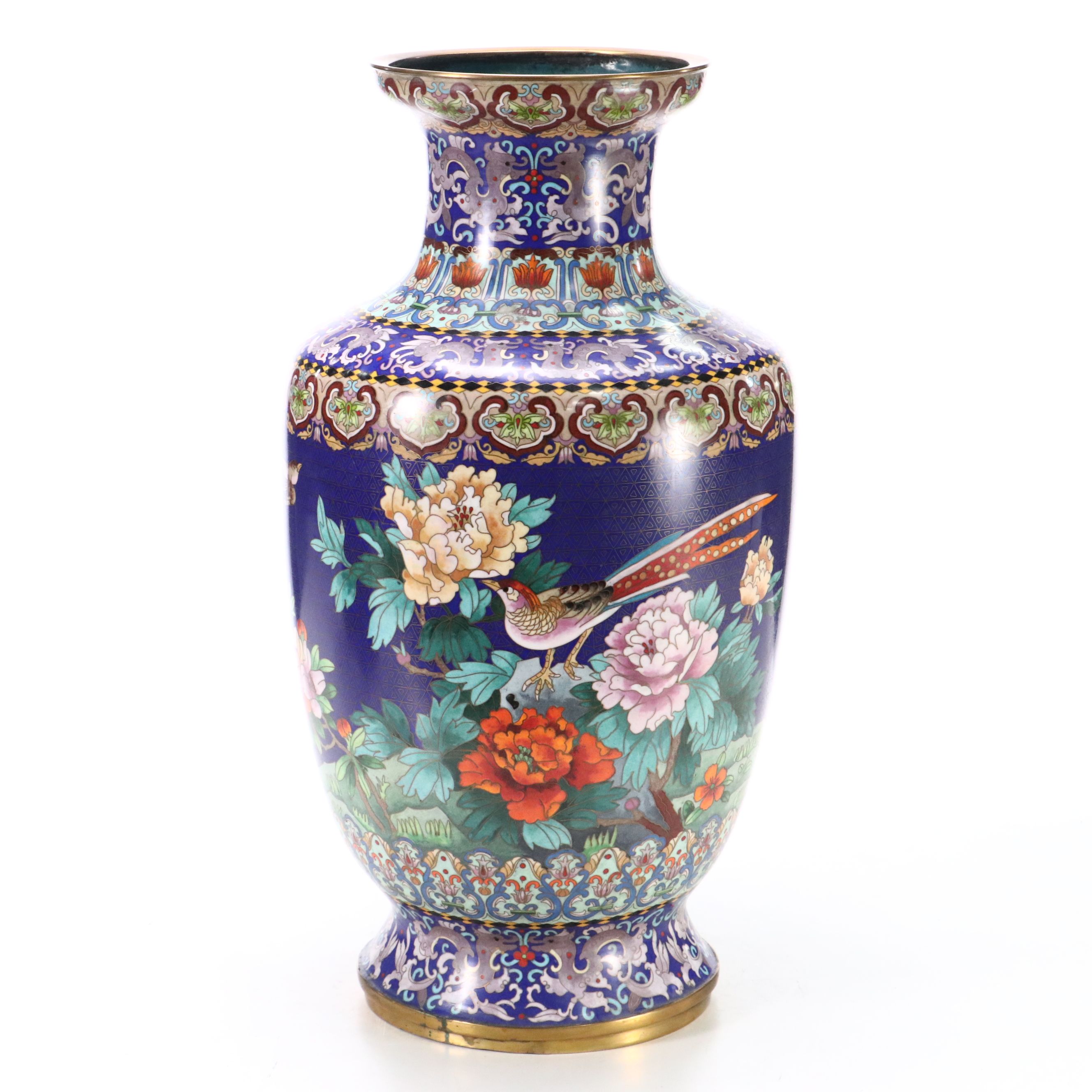 Chinese Cloisonné Enamel Brass Floor Vase