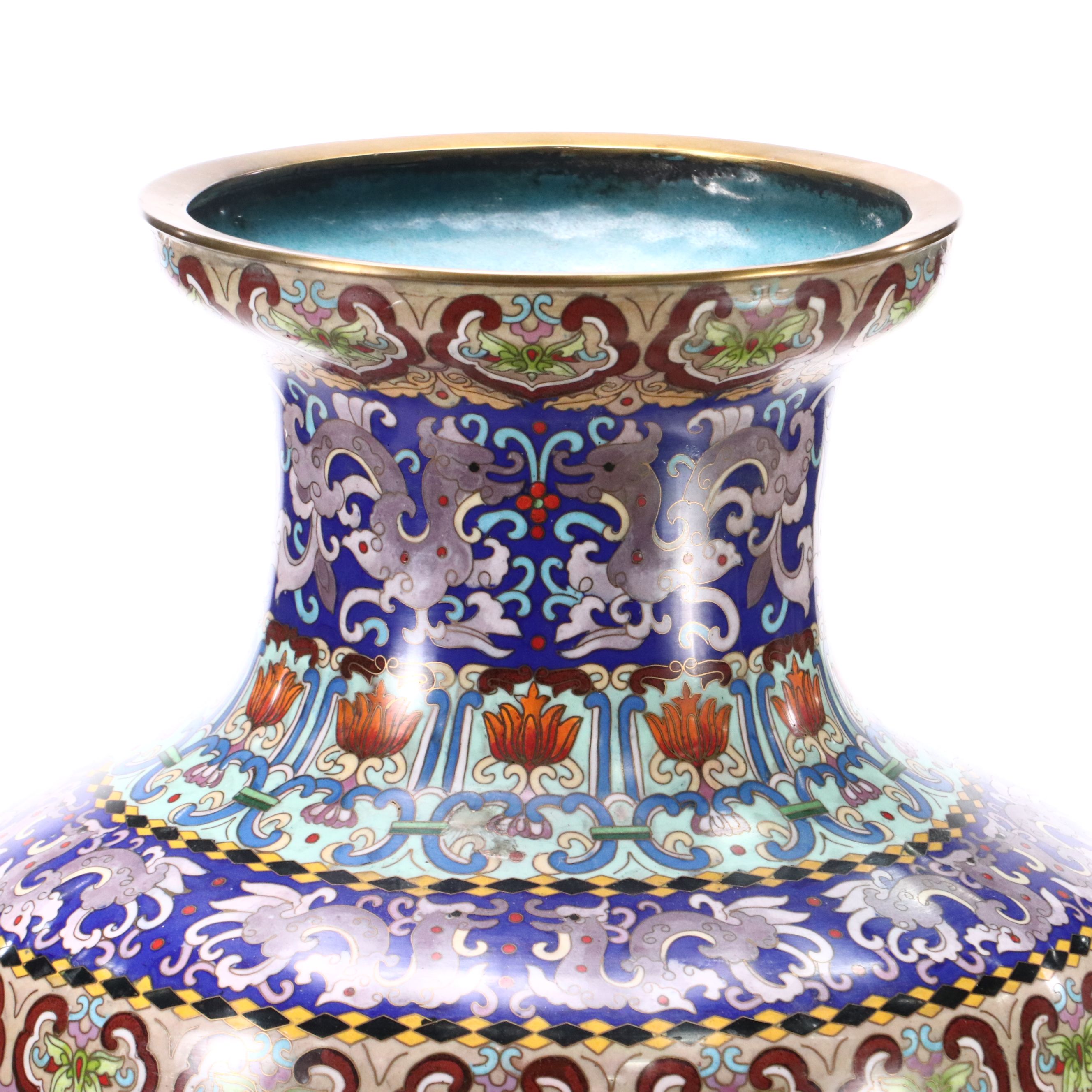 Chinese Cloisonné Enamel Brass Floor Vase
