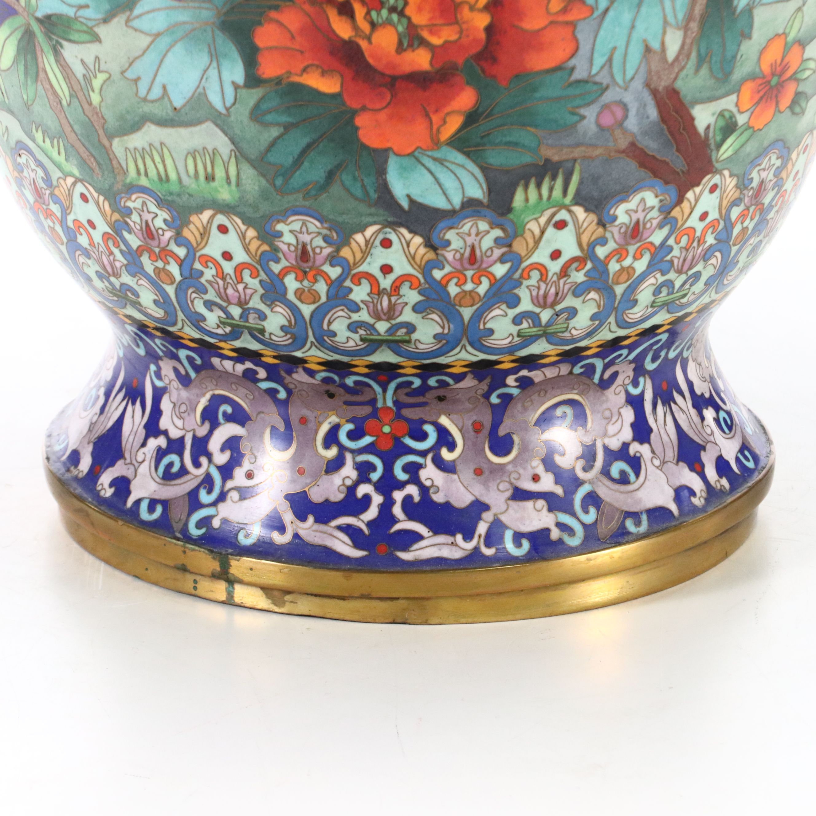 Chinese Cloisonné Enamel Brass Floor Vase