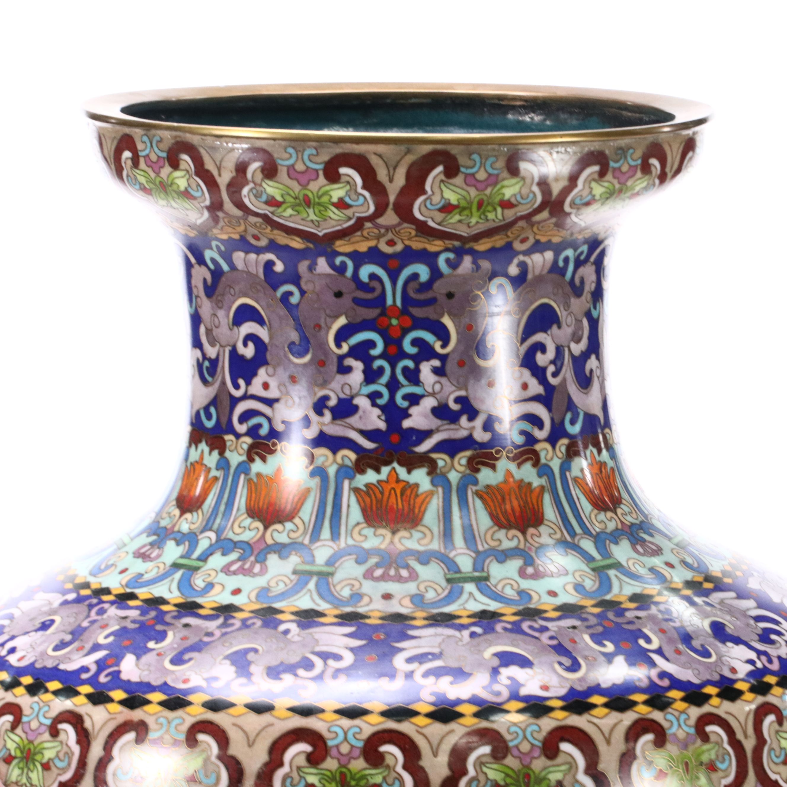 Chinese Cloisonné Enamel Brass Floor Vase