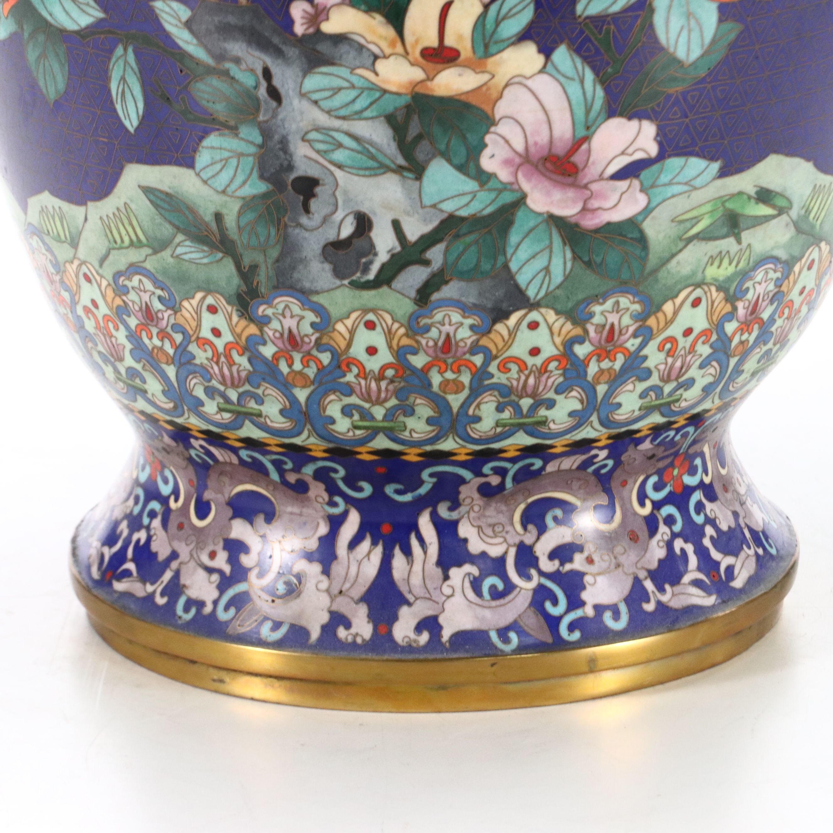 Chinese Cloisonné Enamel Brass Floor Vase