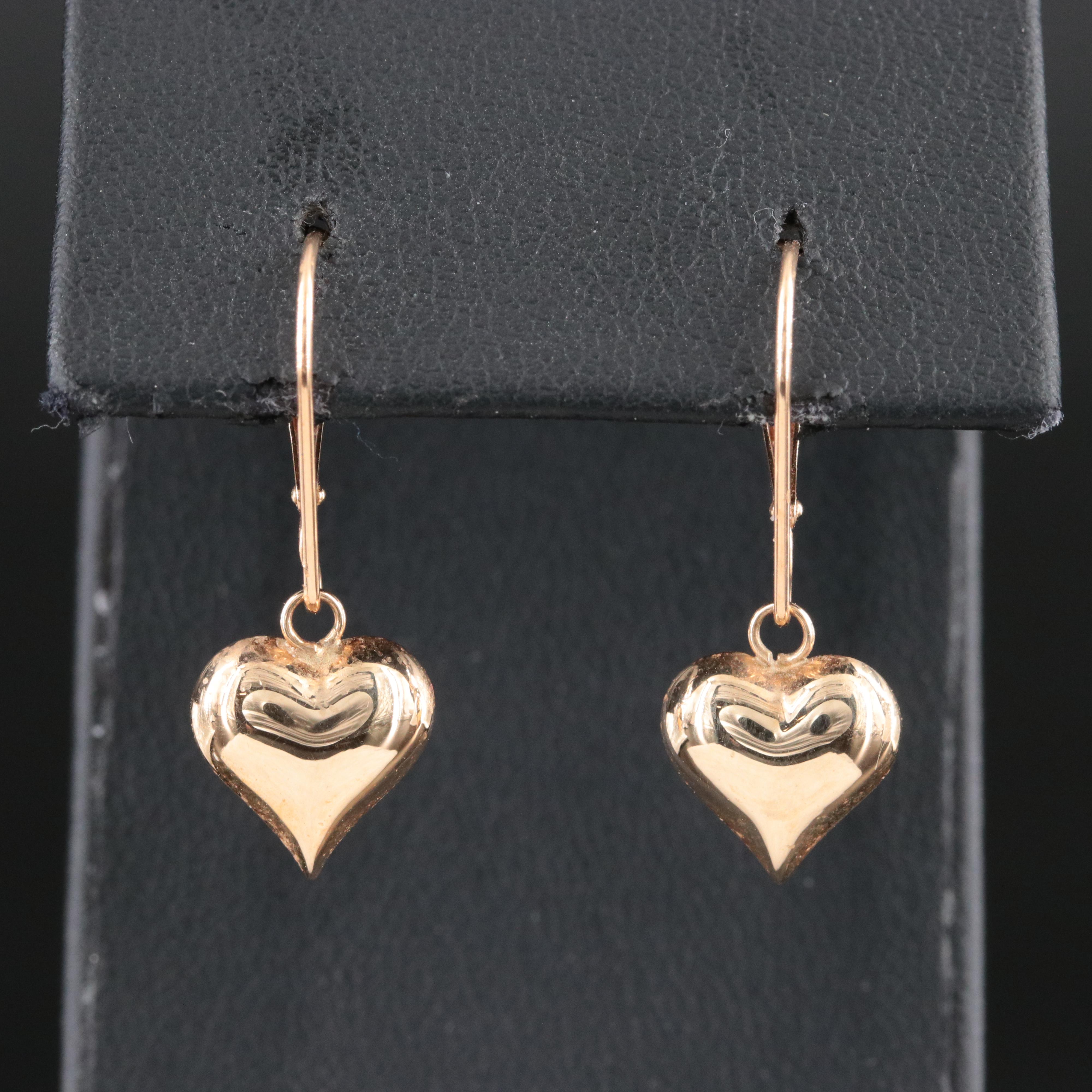 Vintage 14K Puff Heart Earrings