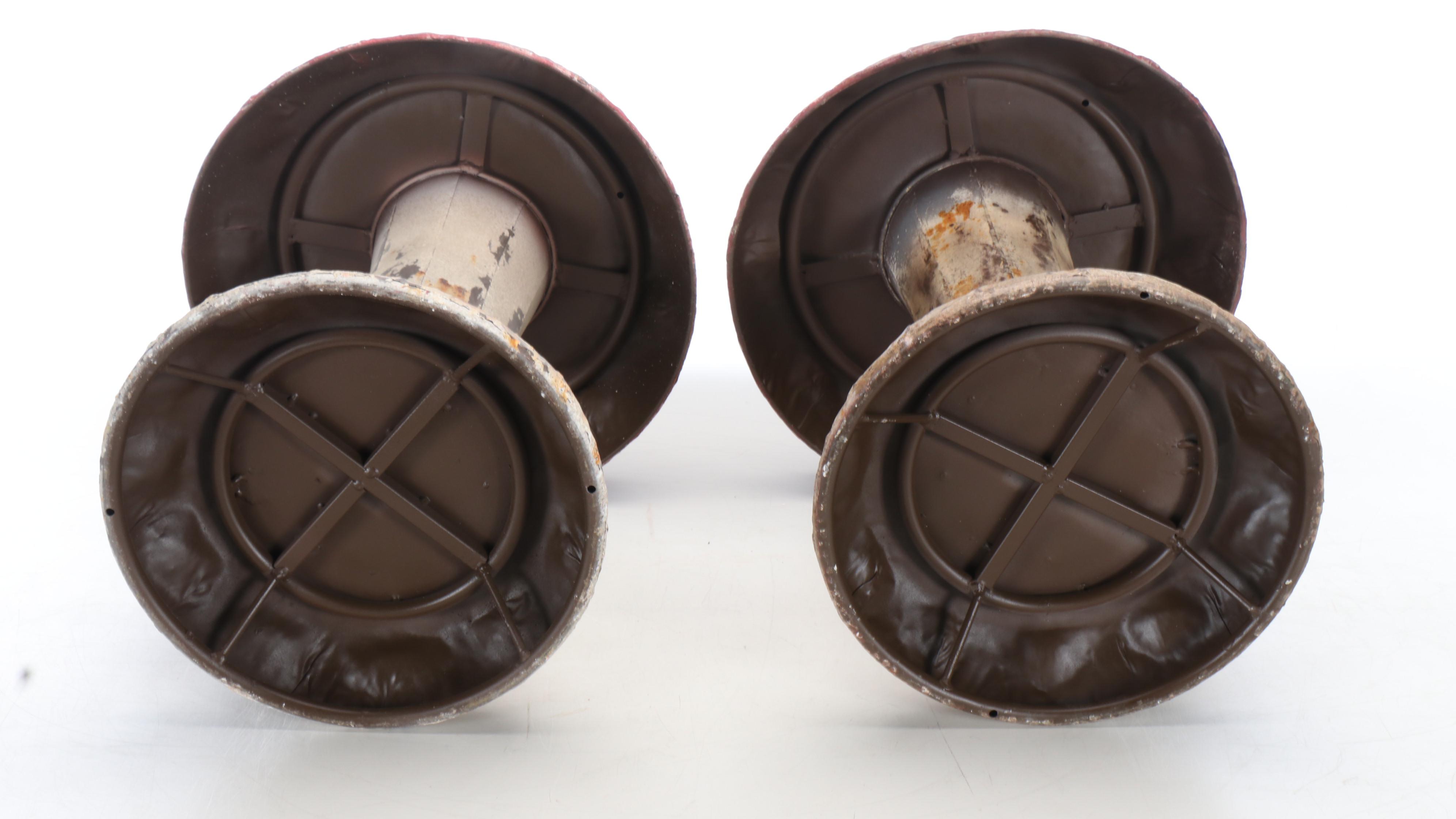 Pair of Polychrome Decorated Metal Toadstool Garden Seats