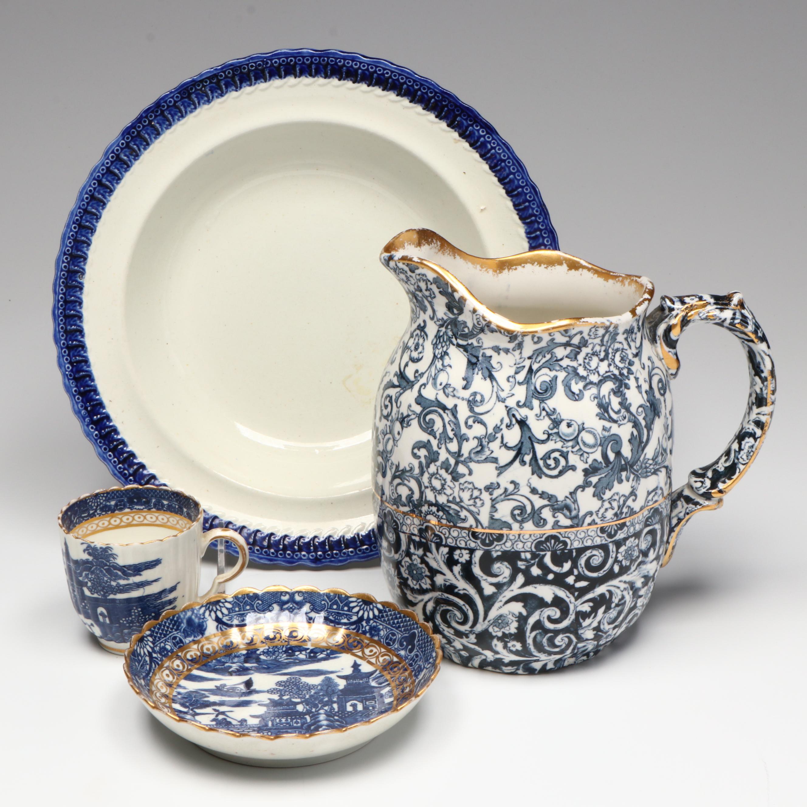 Maddocks Pitcher with English Pagoda Cup and Saucer and Clews Bowl