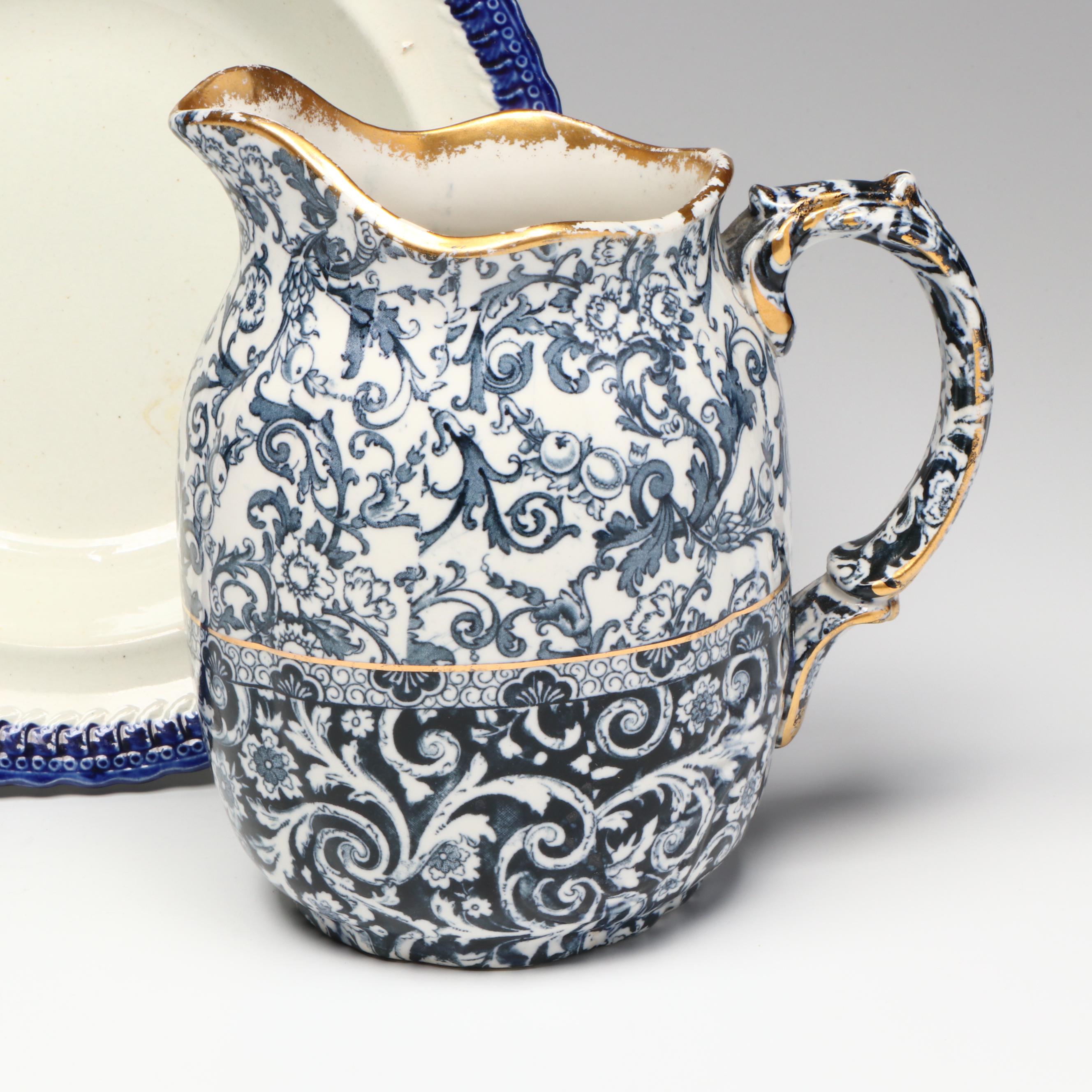 Maddocks Pitcher with English Pagoda Cup and Saucer and Clews Bowl