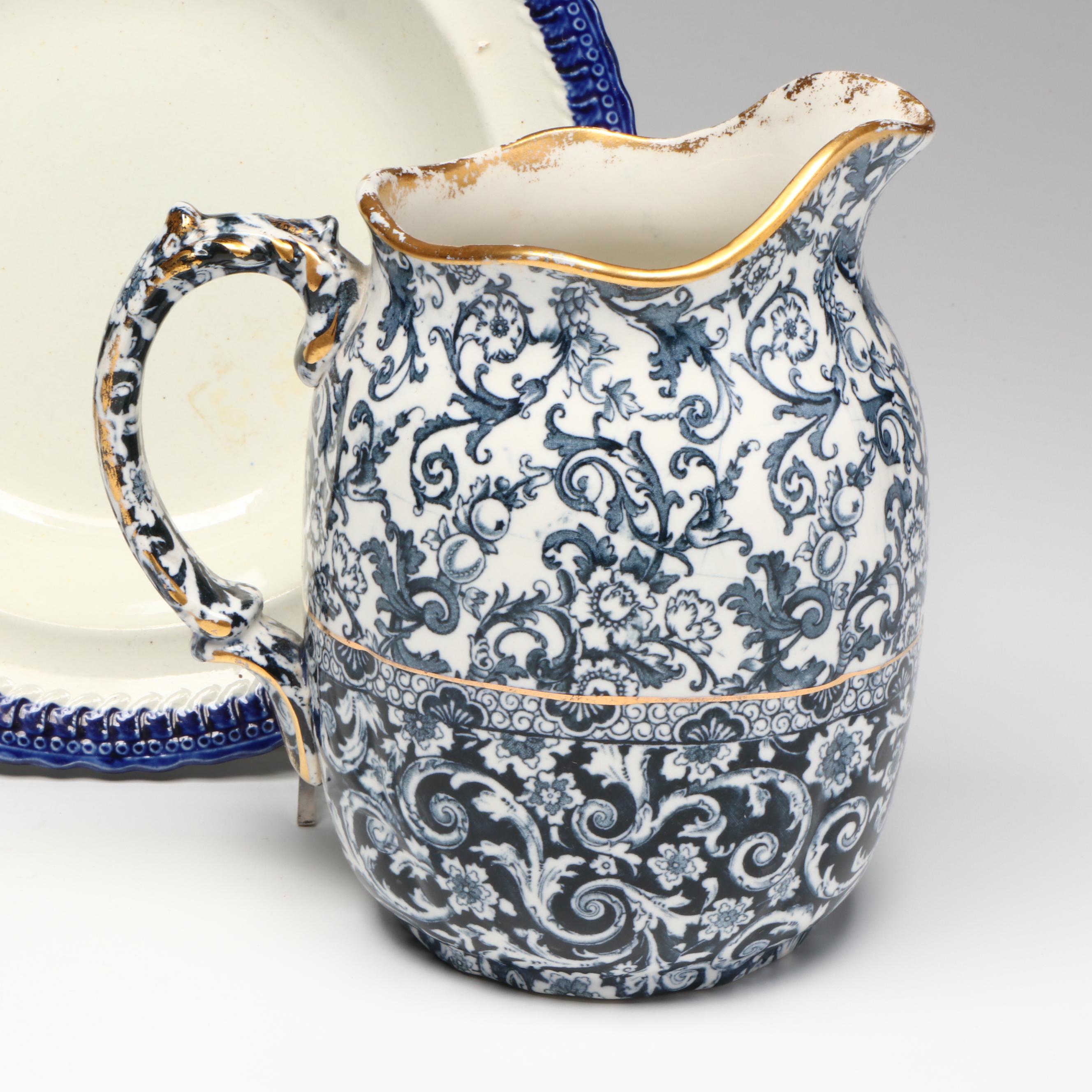 Maddocks Pitcher with English Pagoda Cup and Saucer and Clews Bowl