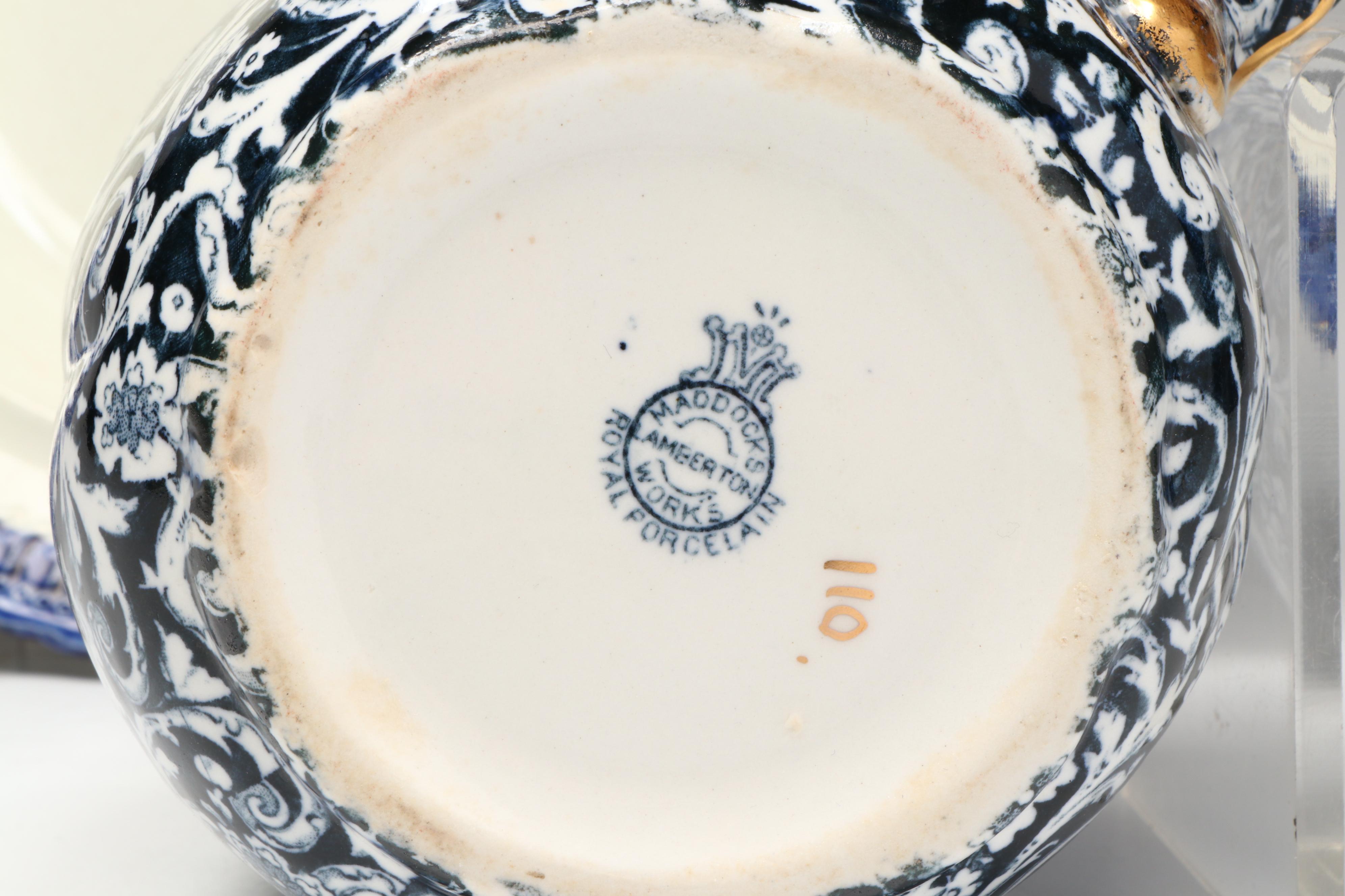 Maddocks Pitcher with English Pagoda Cup and Saucer and Clews Bowl