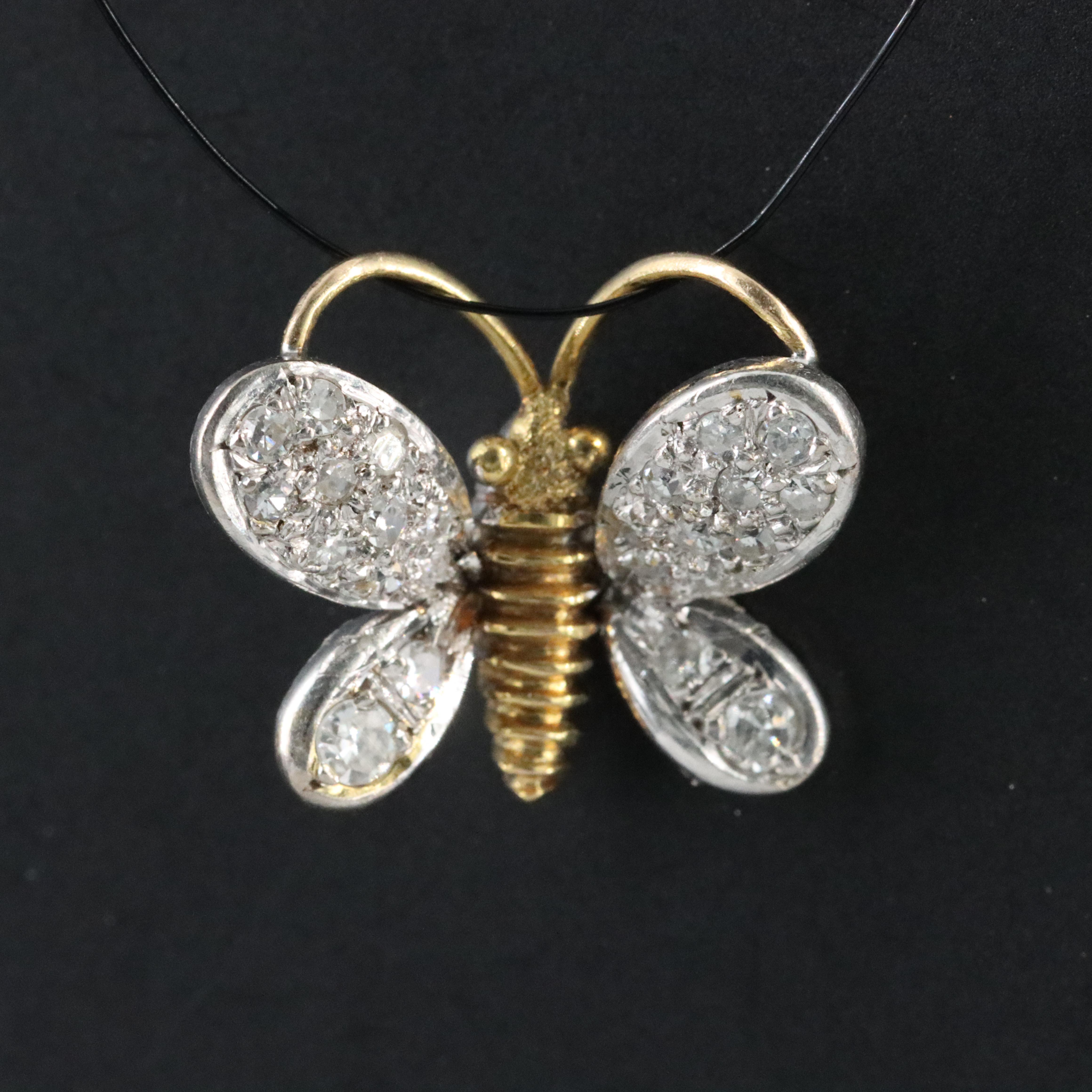 10K and Silver Alloy 0.23 CTW Diamond Butterfly Pendant