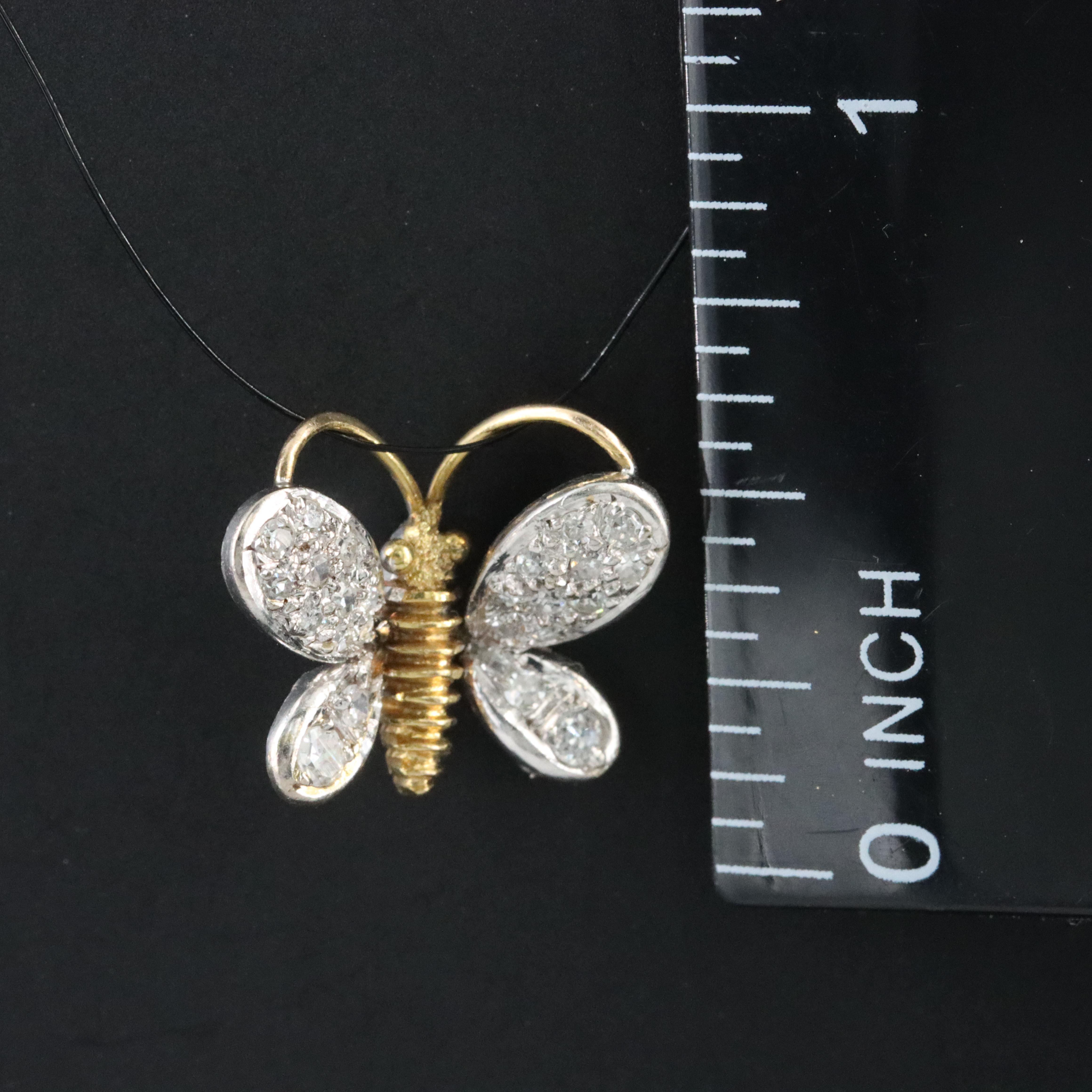 10K and Silver Alloy 0.23 CTW Diamond Butterfly Pendant
