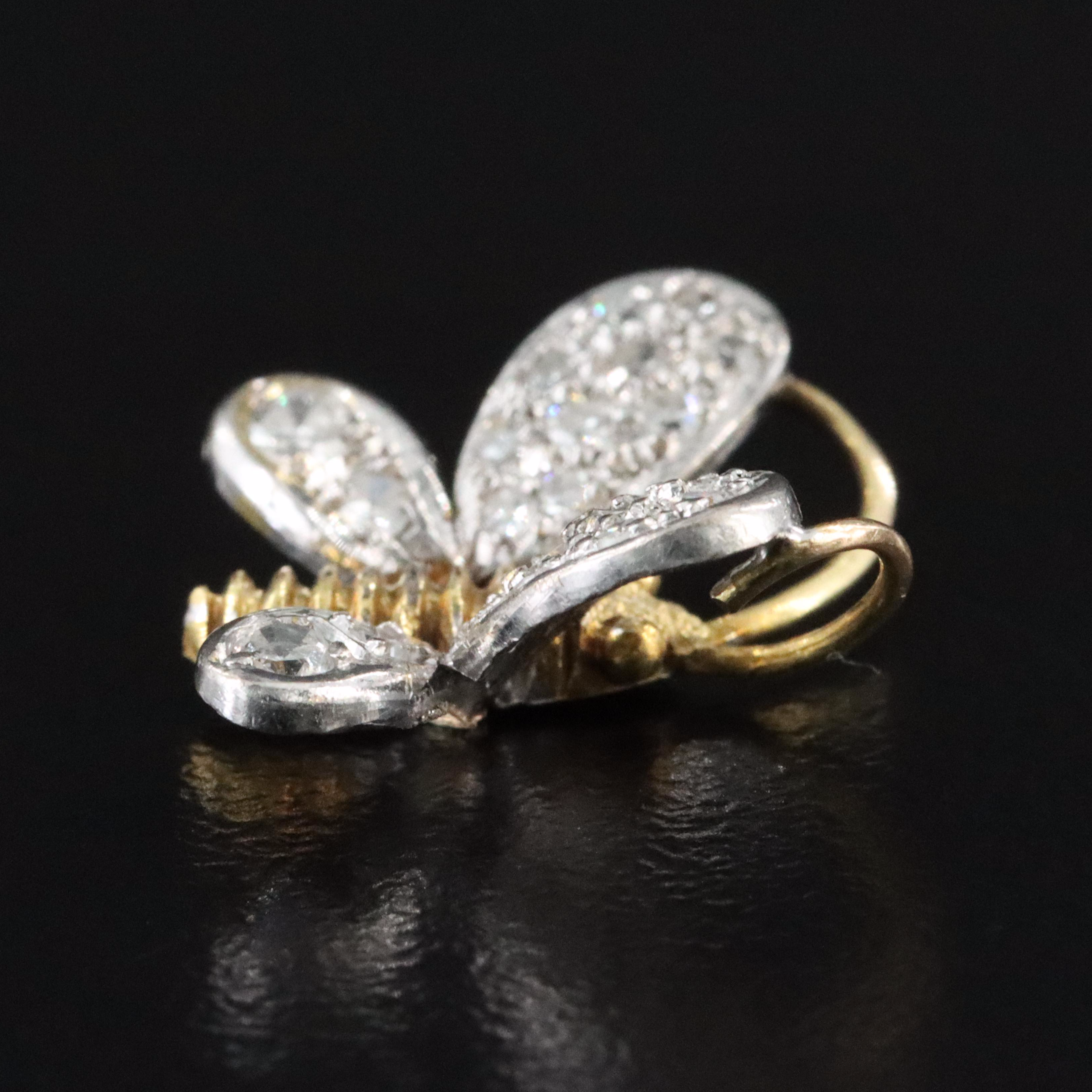 10K and Silver Alloy 0.23 CTW Diamond Butterfly Pendant