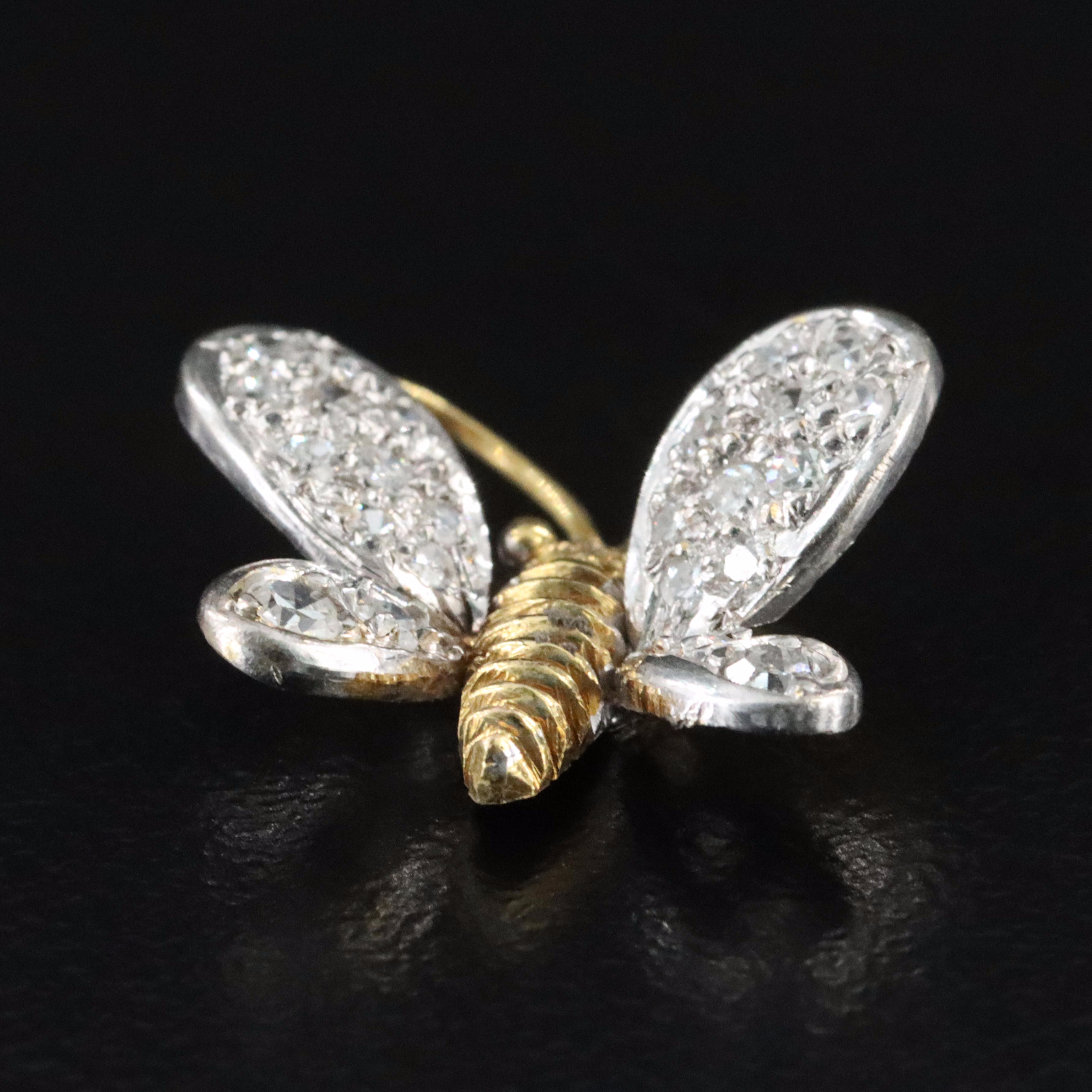 10K and Silver Alloy 0.23 CTW Diamond Butterfly Pendant