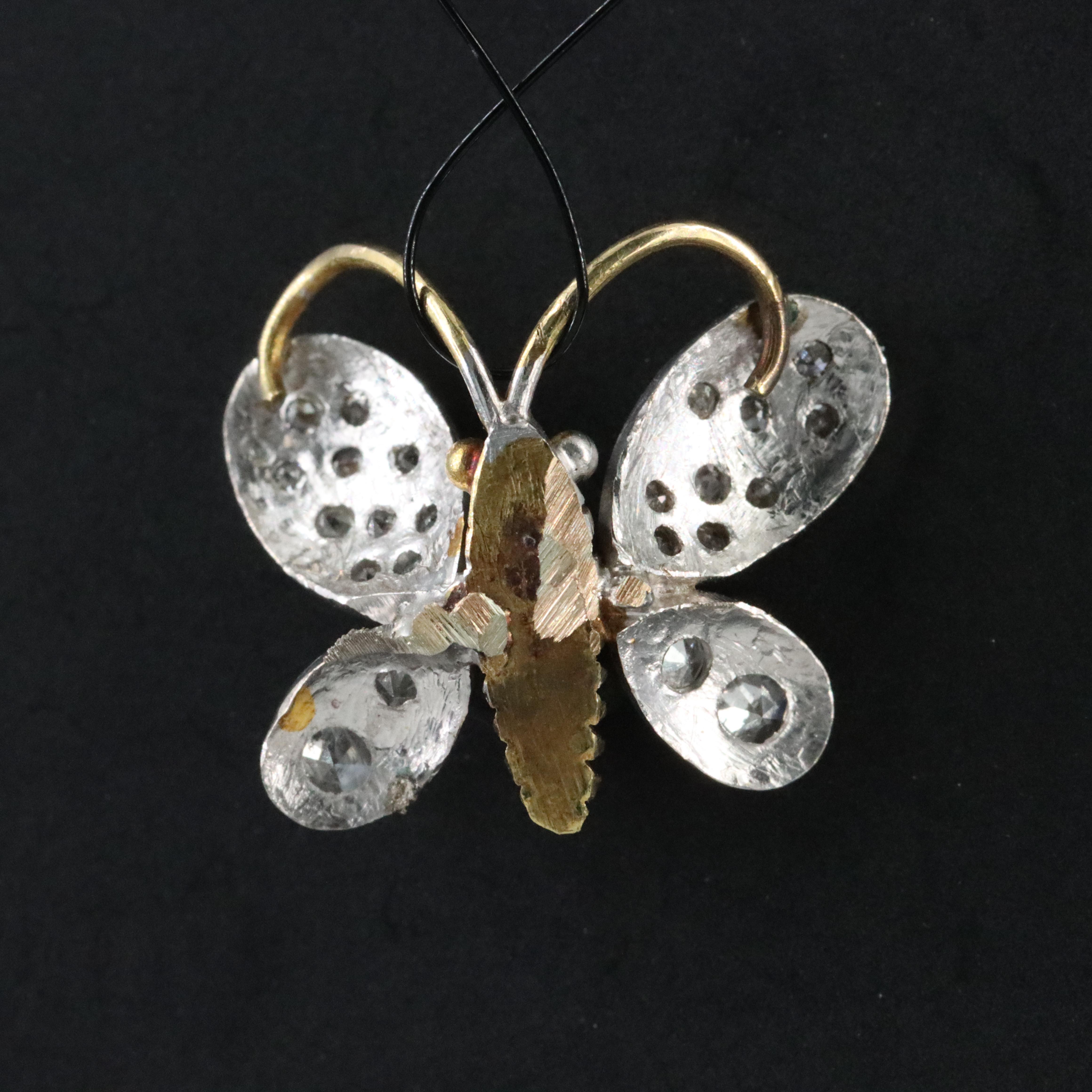 10K and Silver Alloy 0.23 CTW Diamond Butterfly Pendant