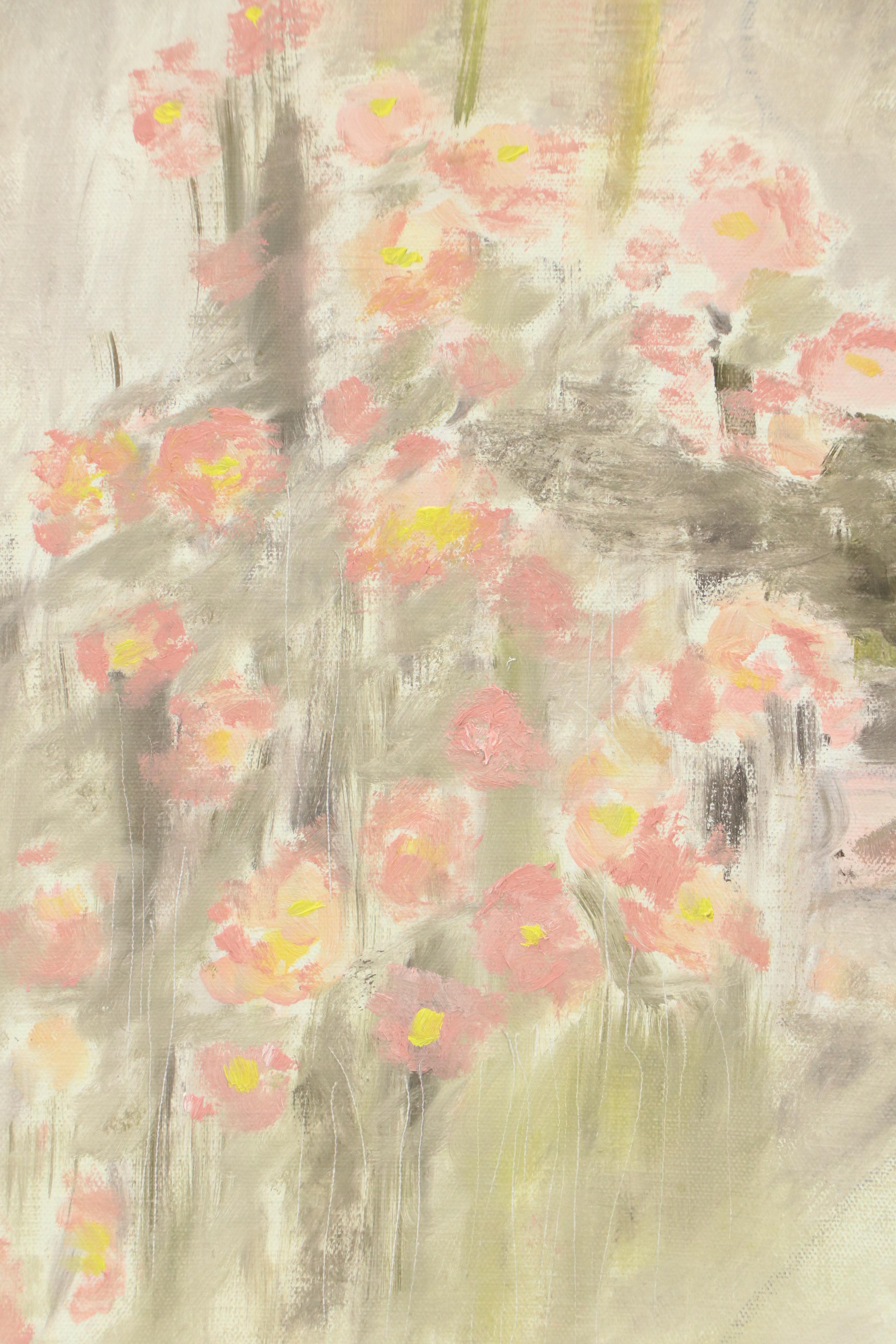 Oil Painting of Cottage in Landscape "Flower Garden," 1991