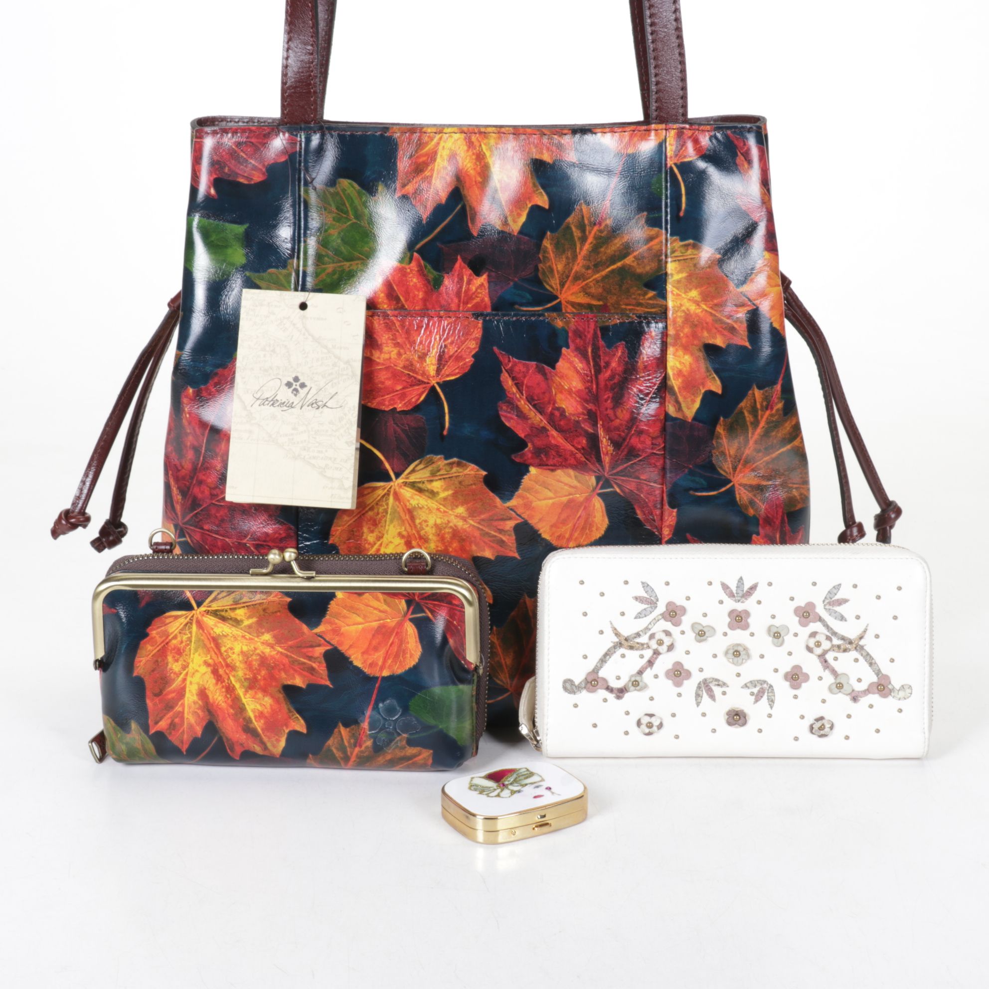 Valentino Garavani White Leather Wallet with Patricia Nash "Maple Leaves" Tote