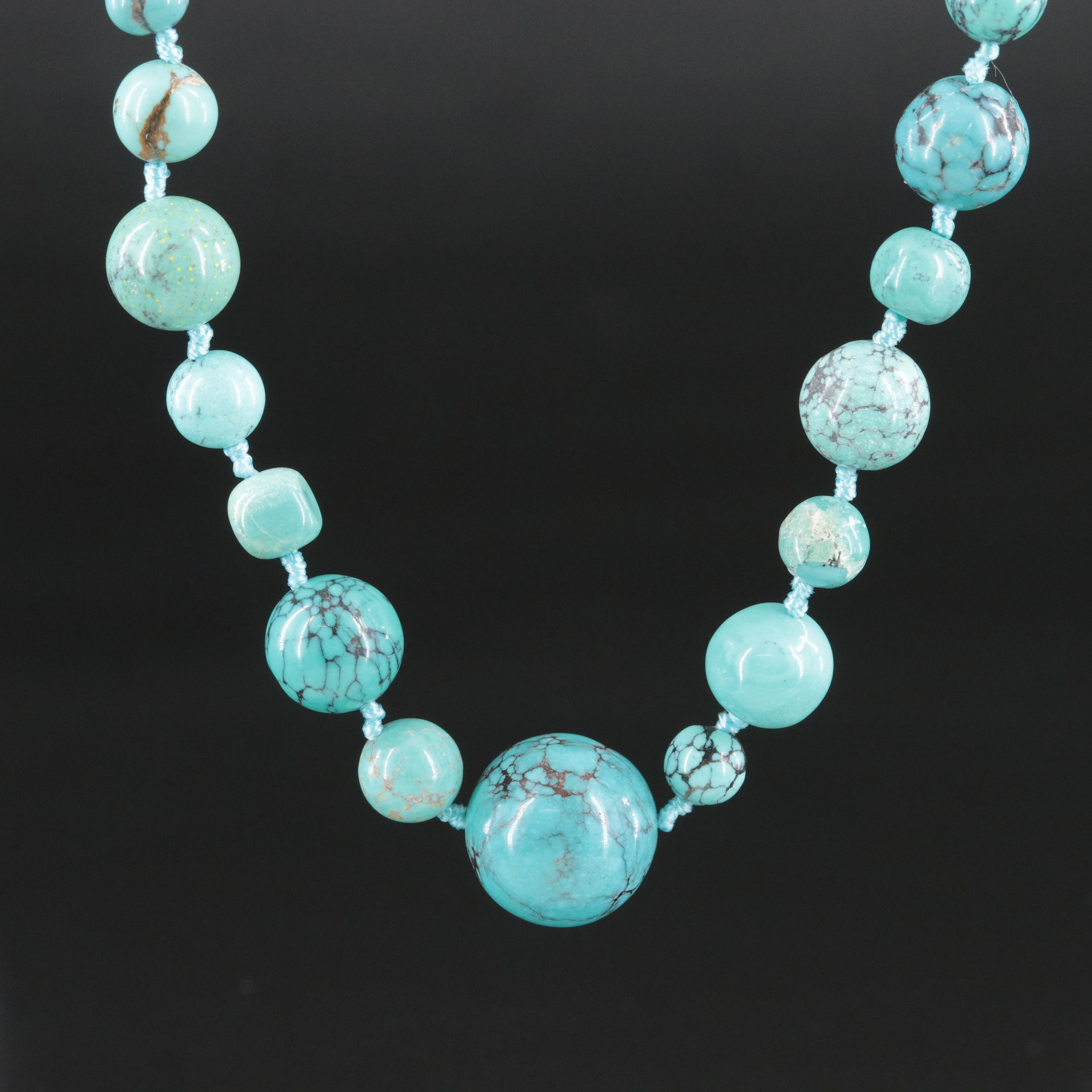 Turquoise Bead Necklace with Sterling Clasp