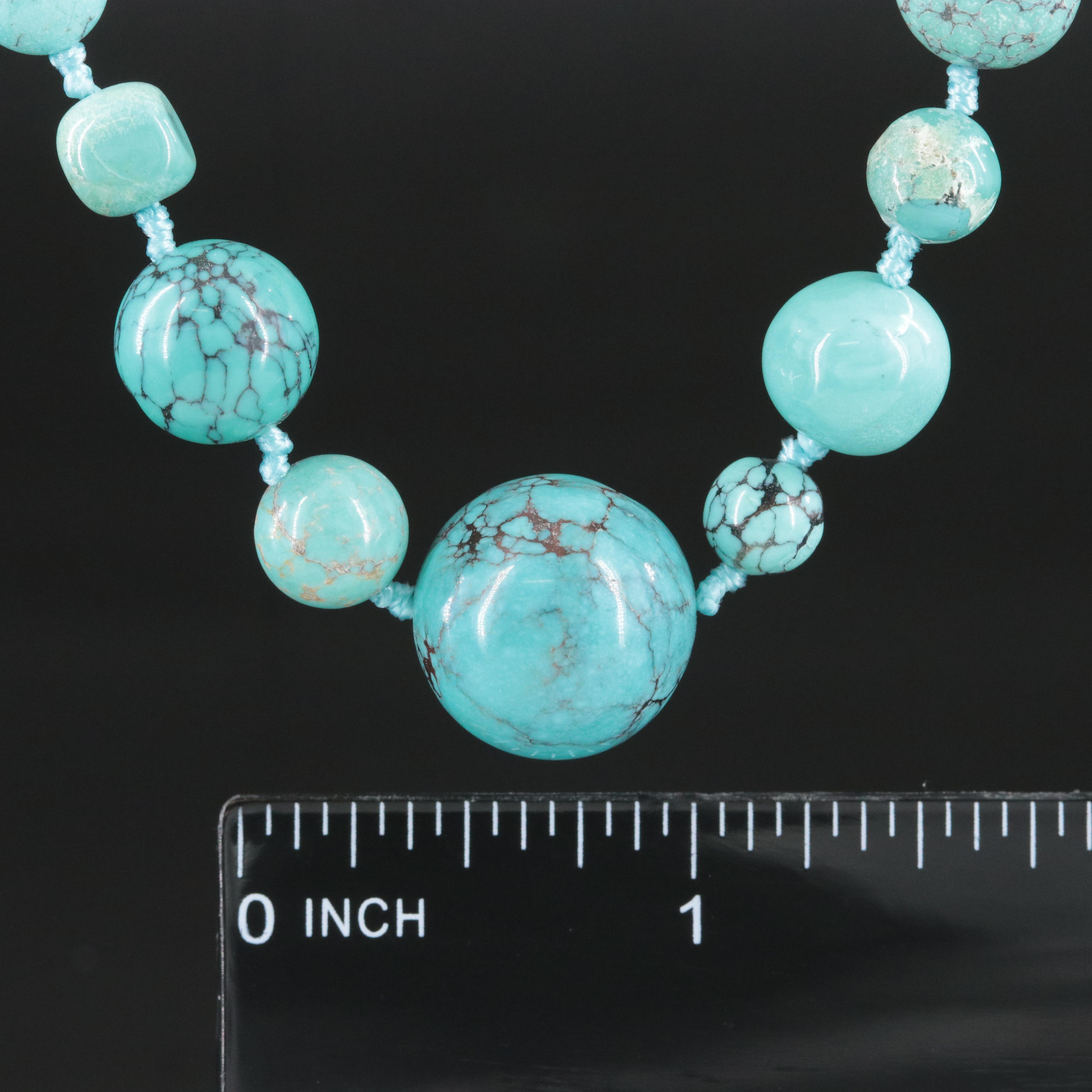 Turquoise Bead Necklace with Sterling Clasp