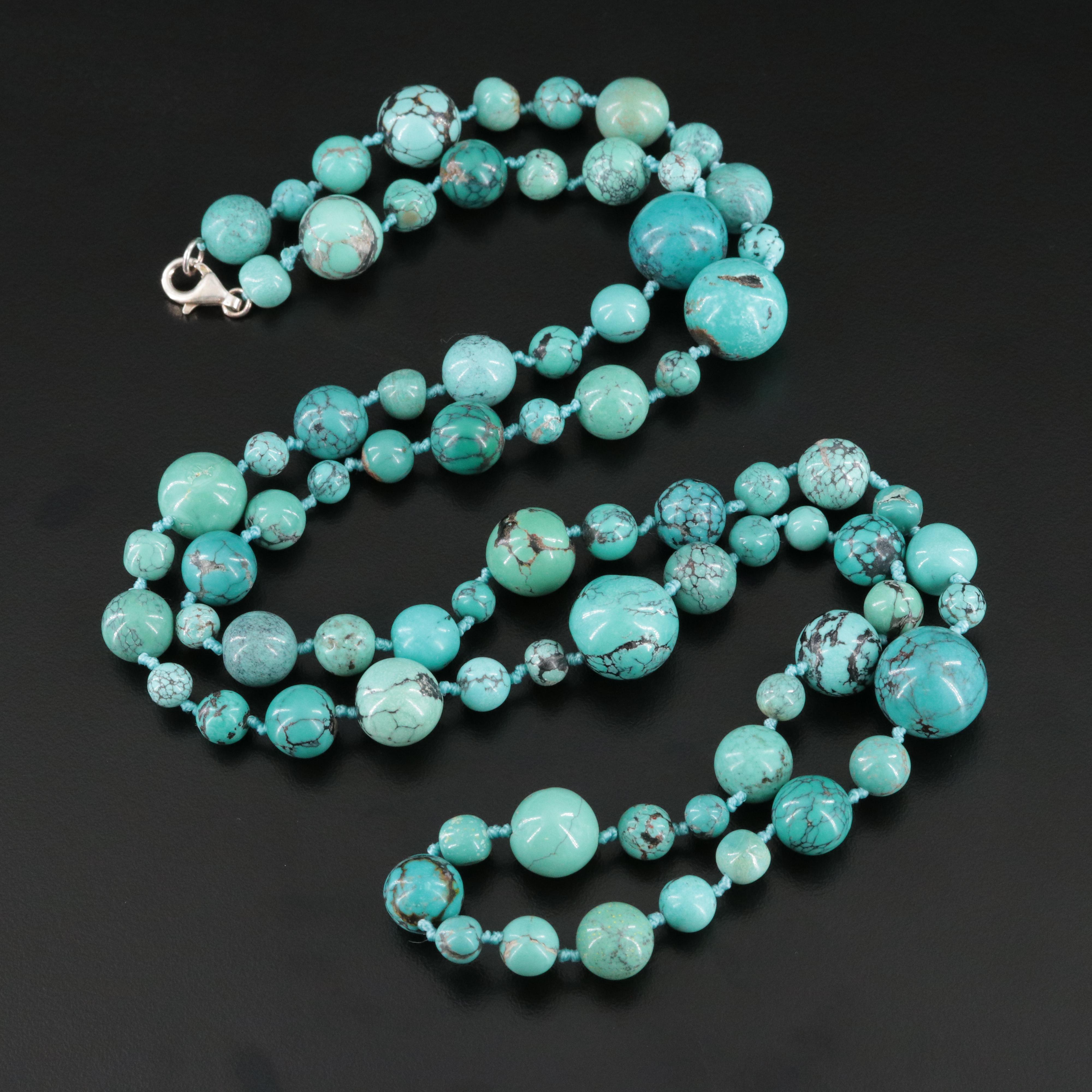 Turquoise Bead Necklace with Sterling Clasp