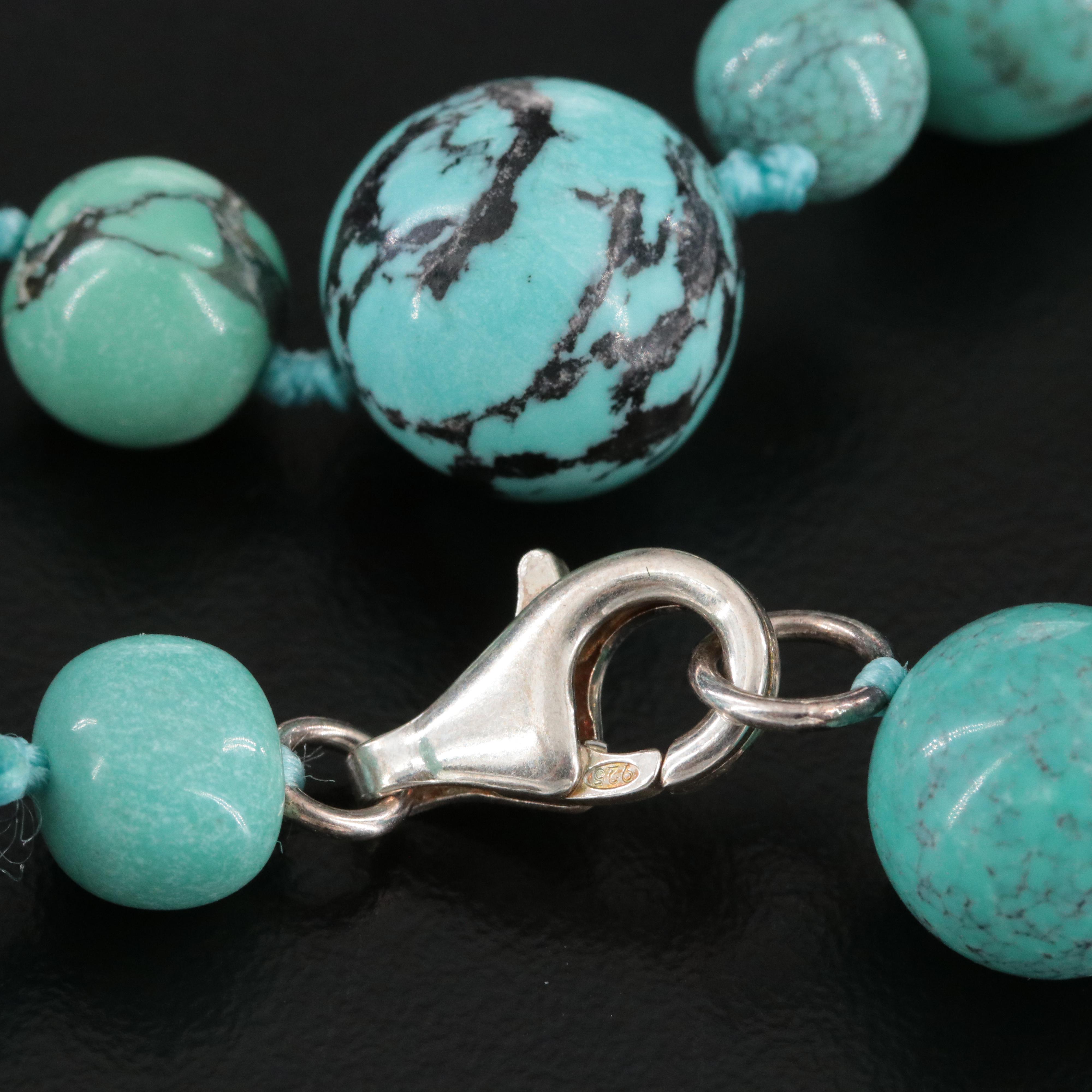 Turquoise Bead Necklace with Sterling Clasp