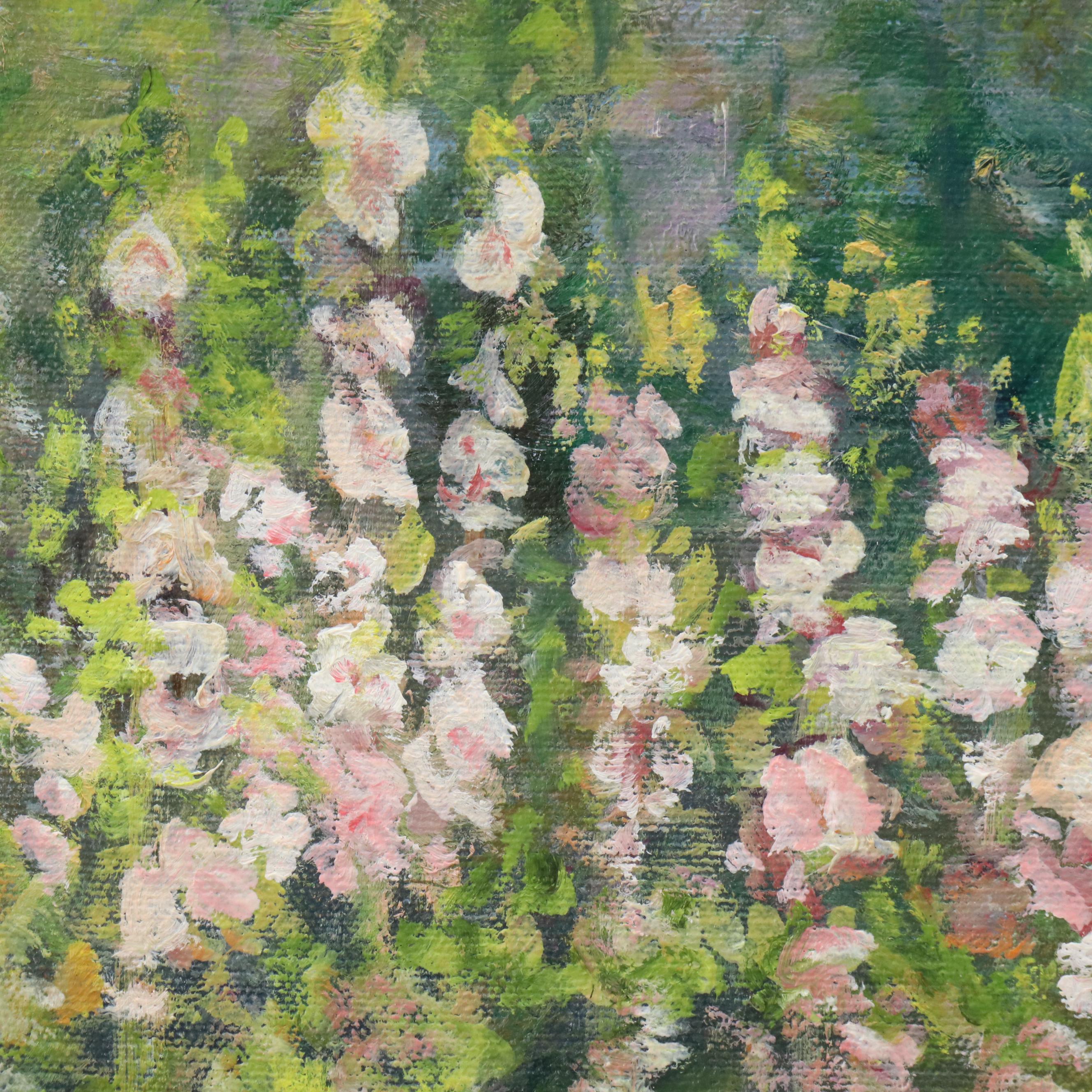 Impressionistic Style Oil Painting of Woman in Floral Landscape, 1996