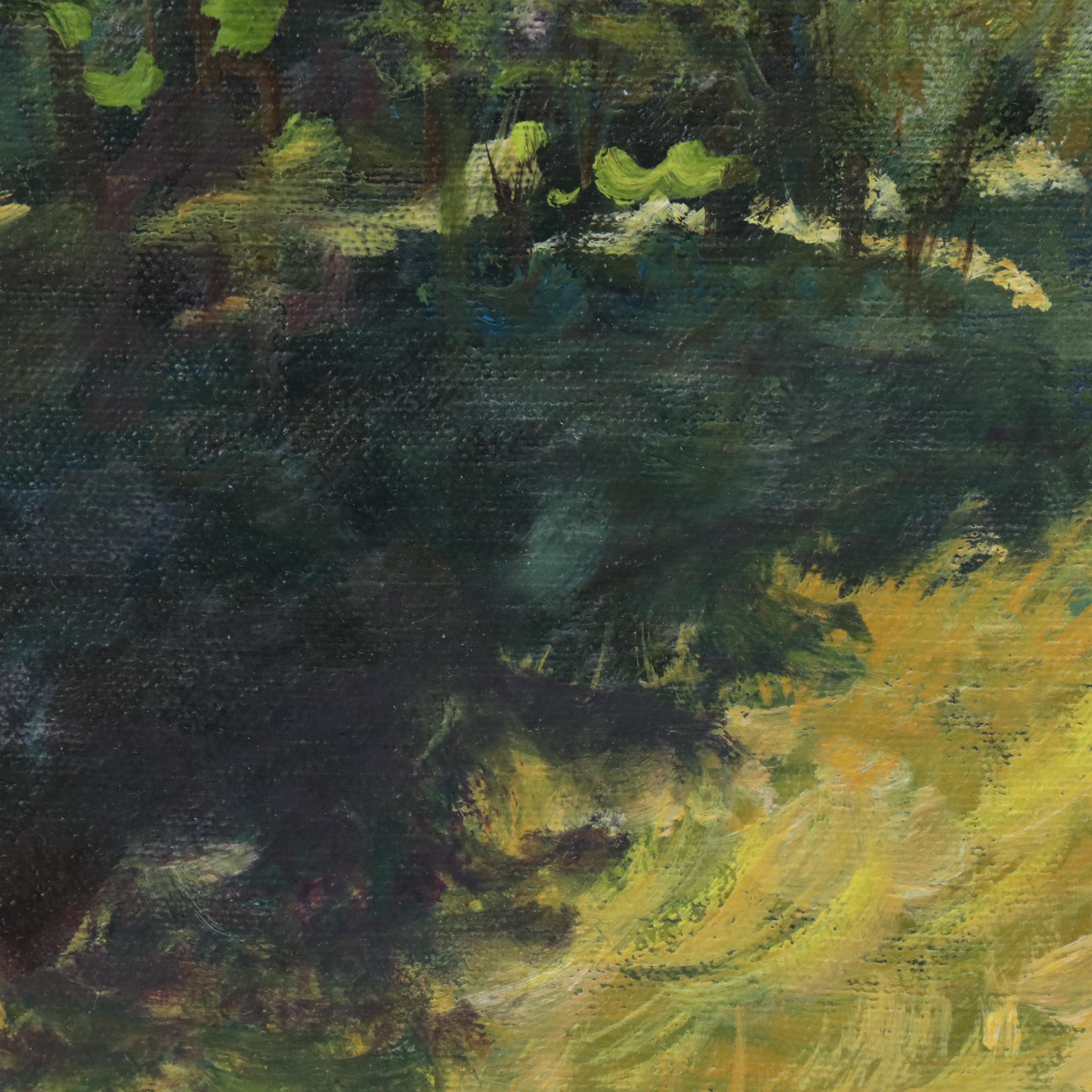 Impressionistic Style Oil Painting of Woman in Floral Landscape, 1996