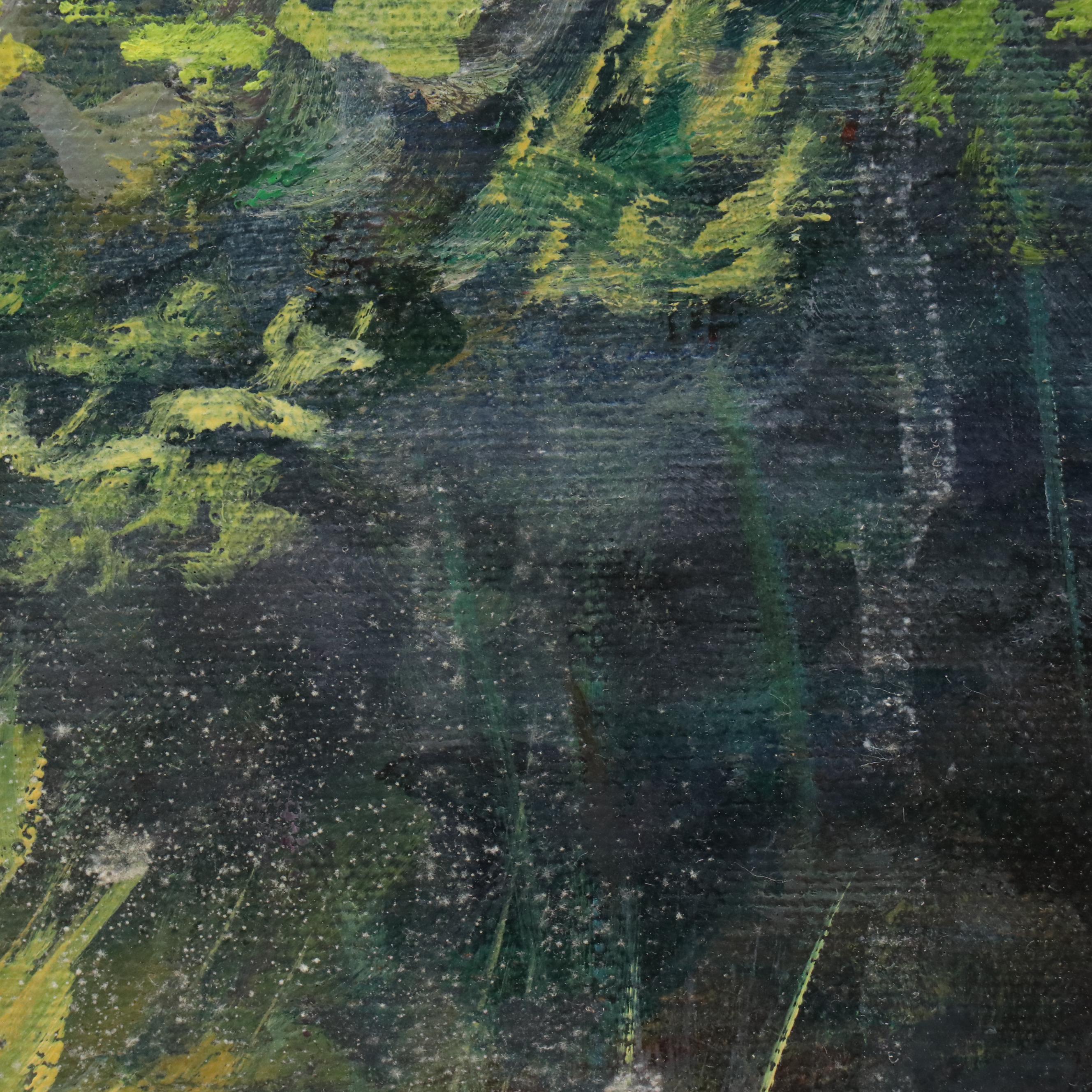 Impressionistic Style Oil Painting of Woman in Floral Landscape, 1996