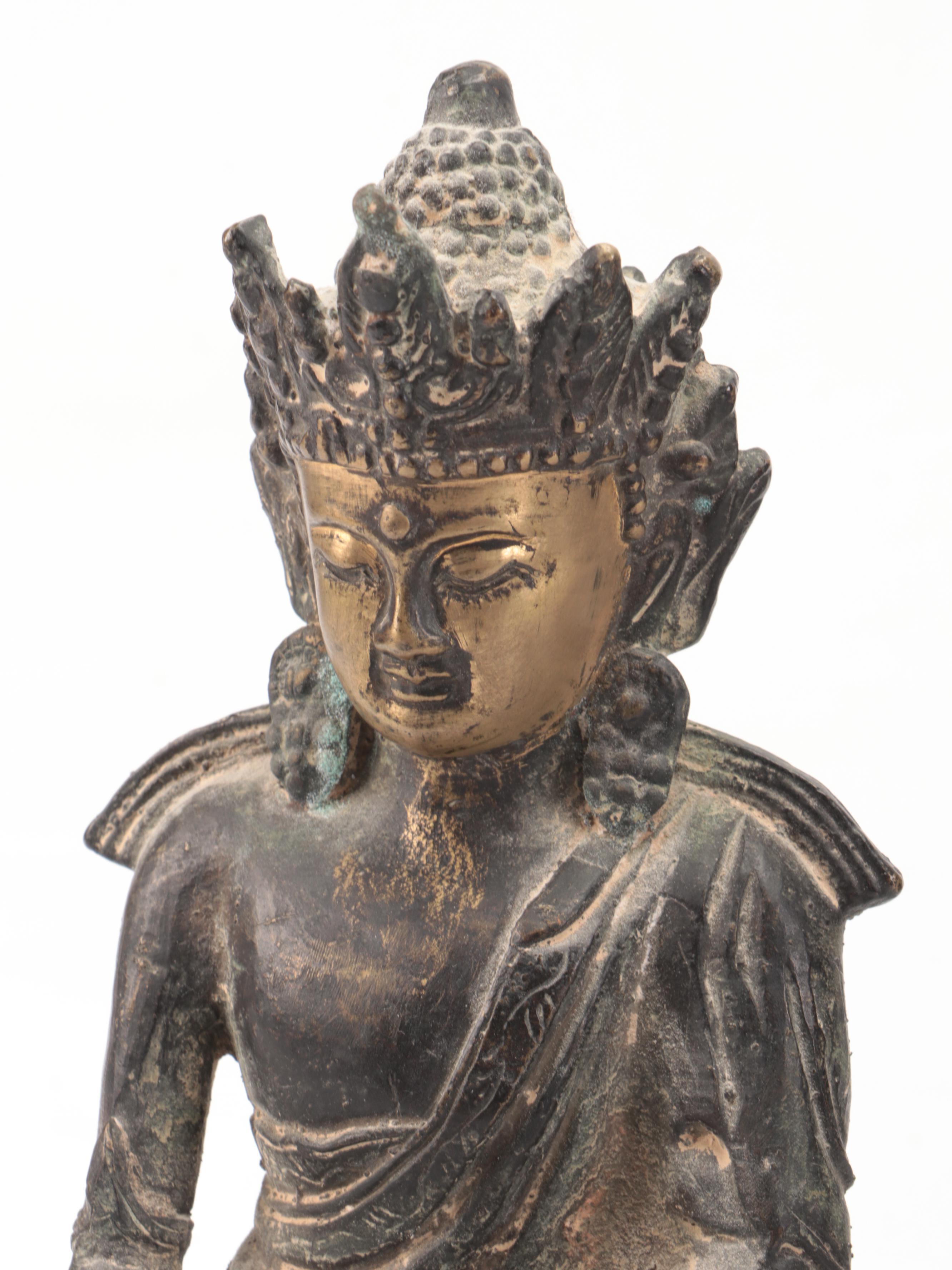 Chinese Brass Buddha Figure with Censers and Dragon Censer Lid