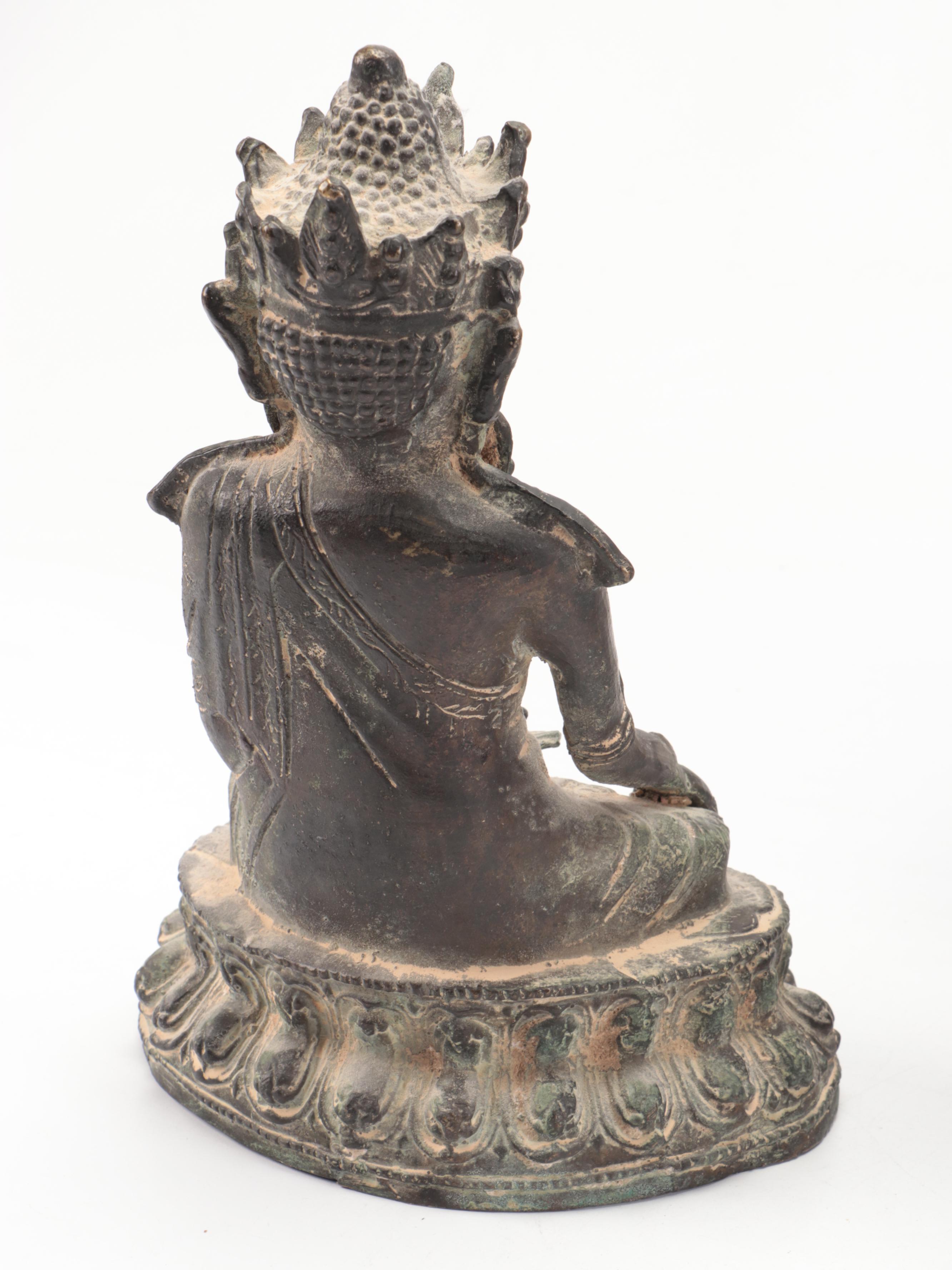 Chinese Brass Buddha Figure with Censers and Dragon Censer Lid