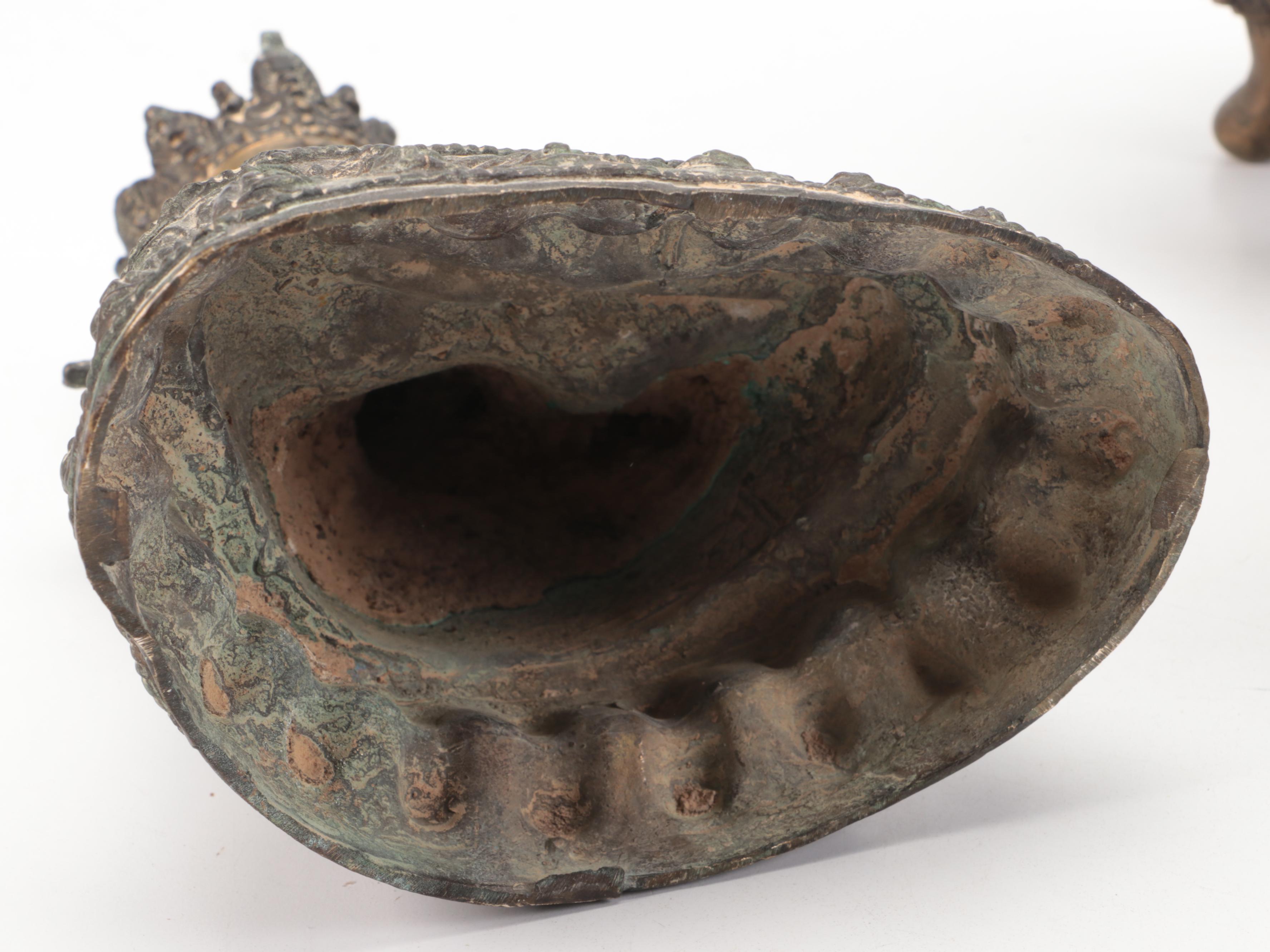 Chinese Brass Buddha Figure with Censers and Dragon Censer Lid