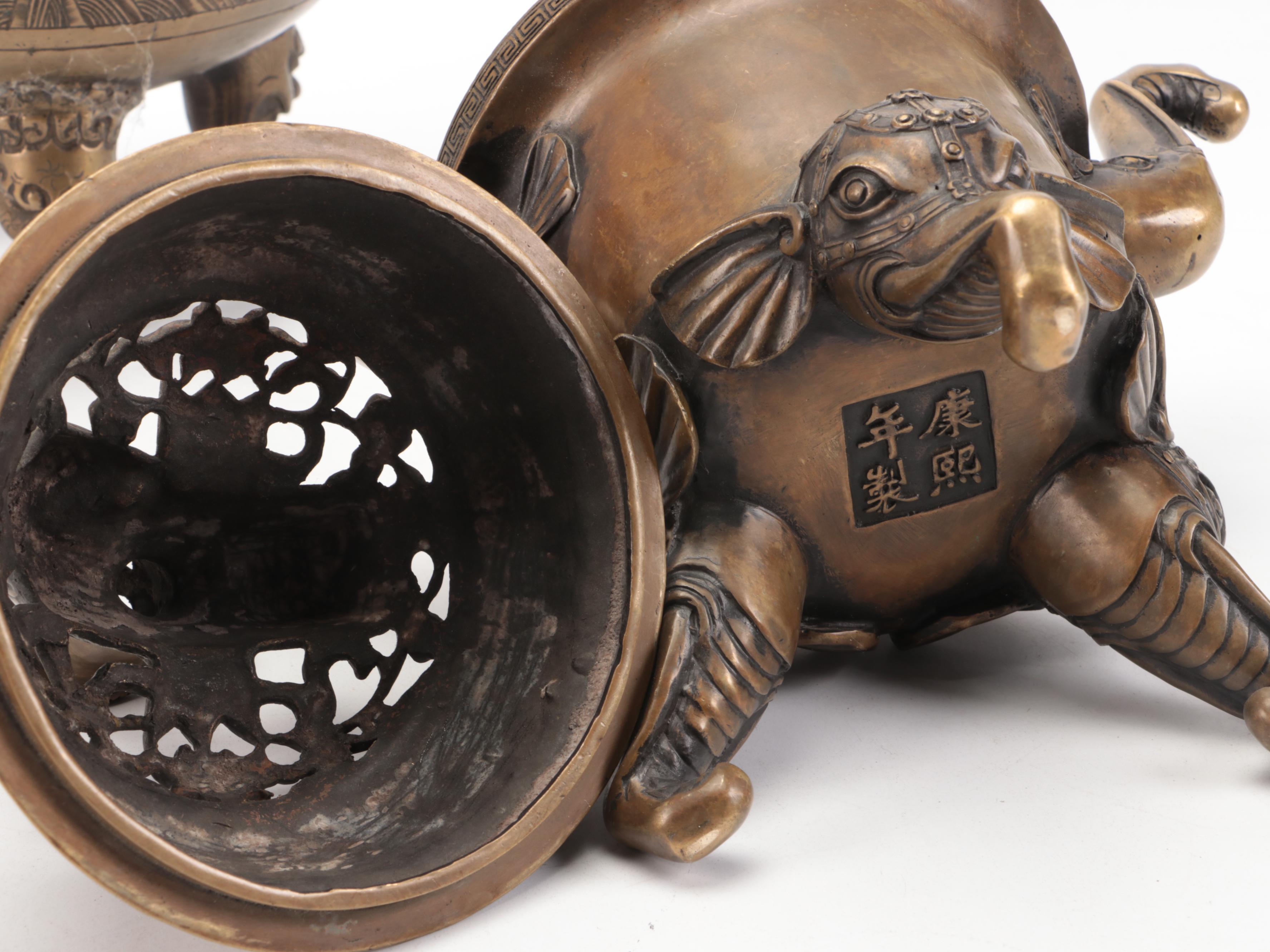 Chinese Brass Buddha Figure with Censers and Dragon Censer Lid