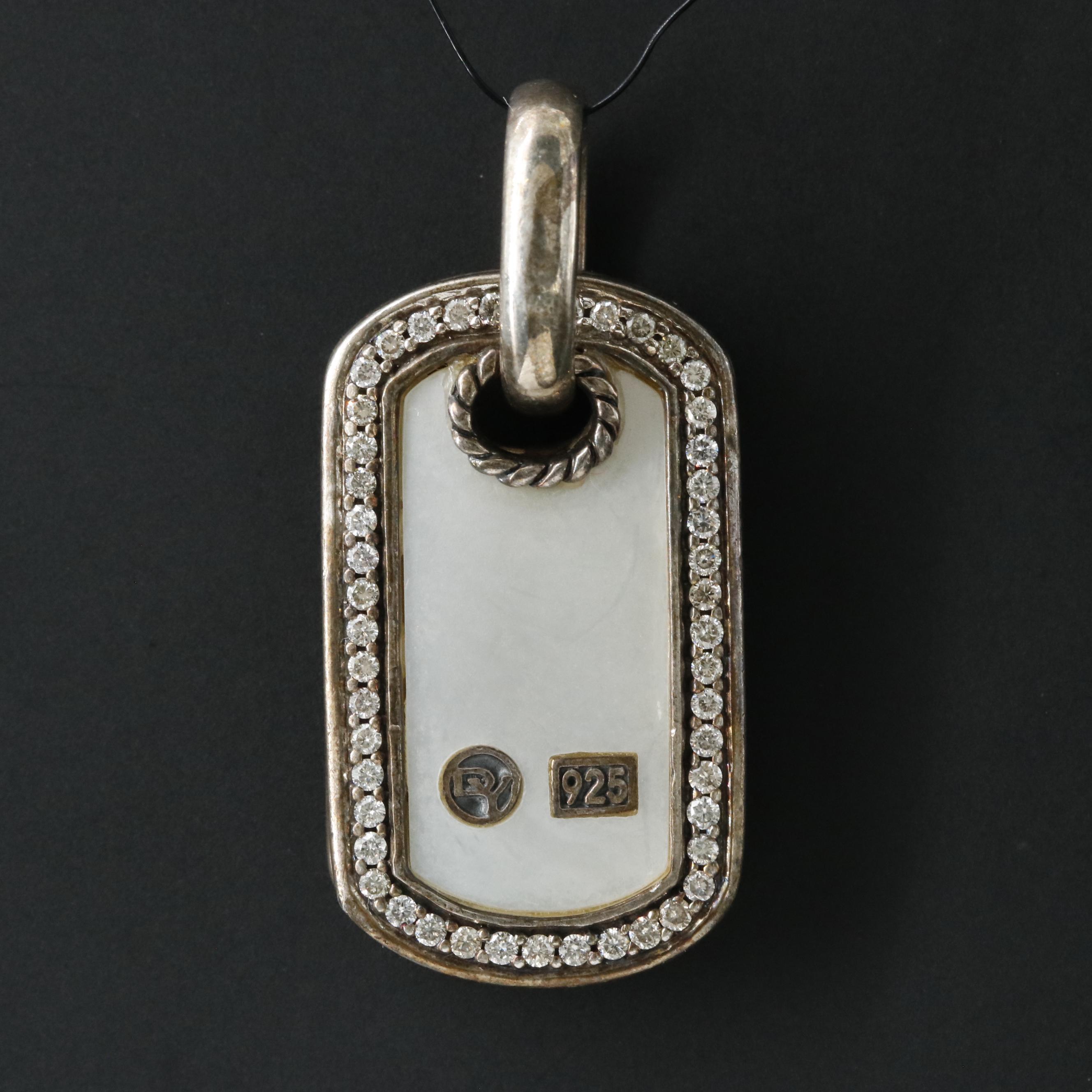 David Yurman Mother of Pearl and 0.30 CTW Diamond Dog Tag Pendant