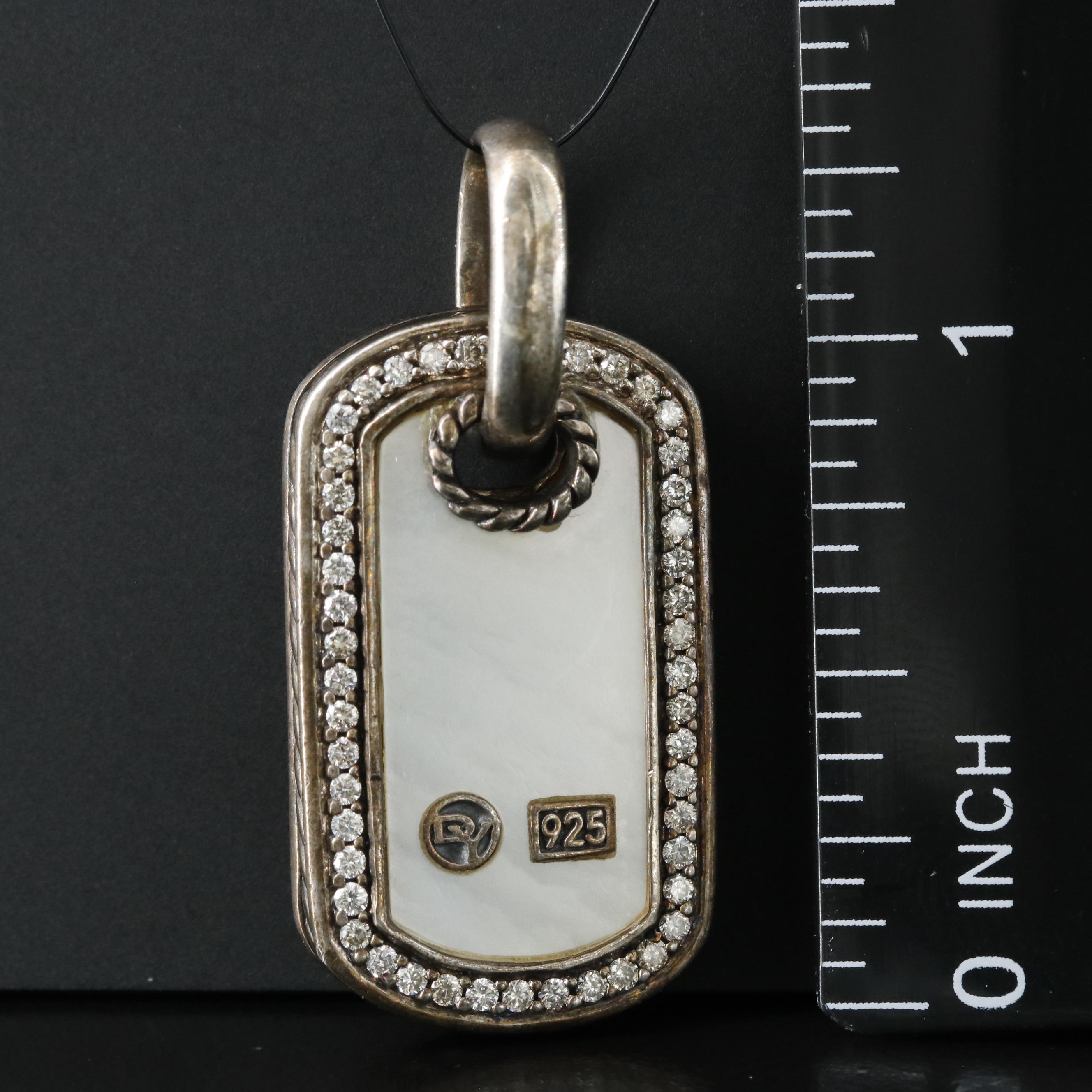David Yurman Mother of Pearl and 0.30 CTW Diamond Dog Tag Pendant