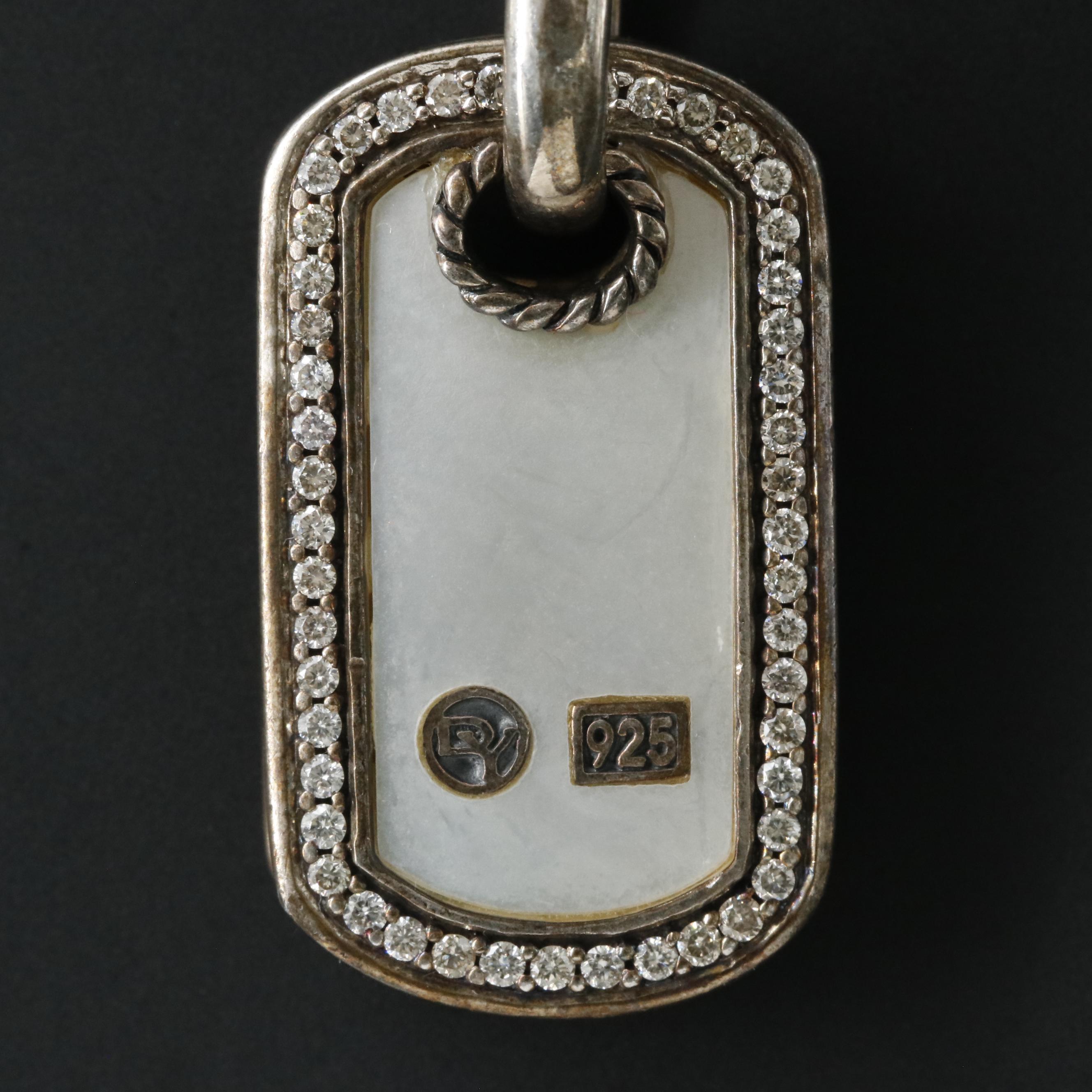 David Yurman Mother of Pearl and 0.30 CTW Diamond Dog Tag Pendant