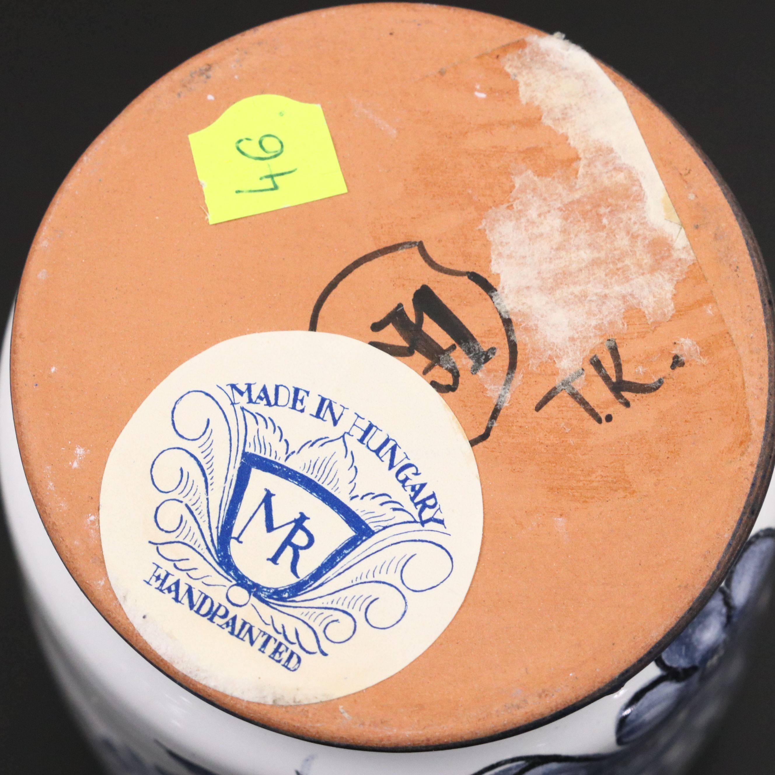 Hand-Painted Hungarian Lidded Vessel with Chinoiserie Vase Wall Pocket and Dish