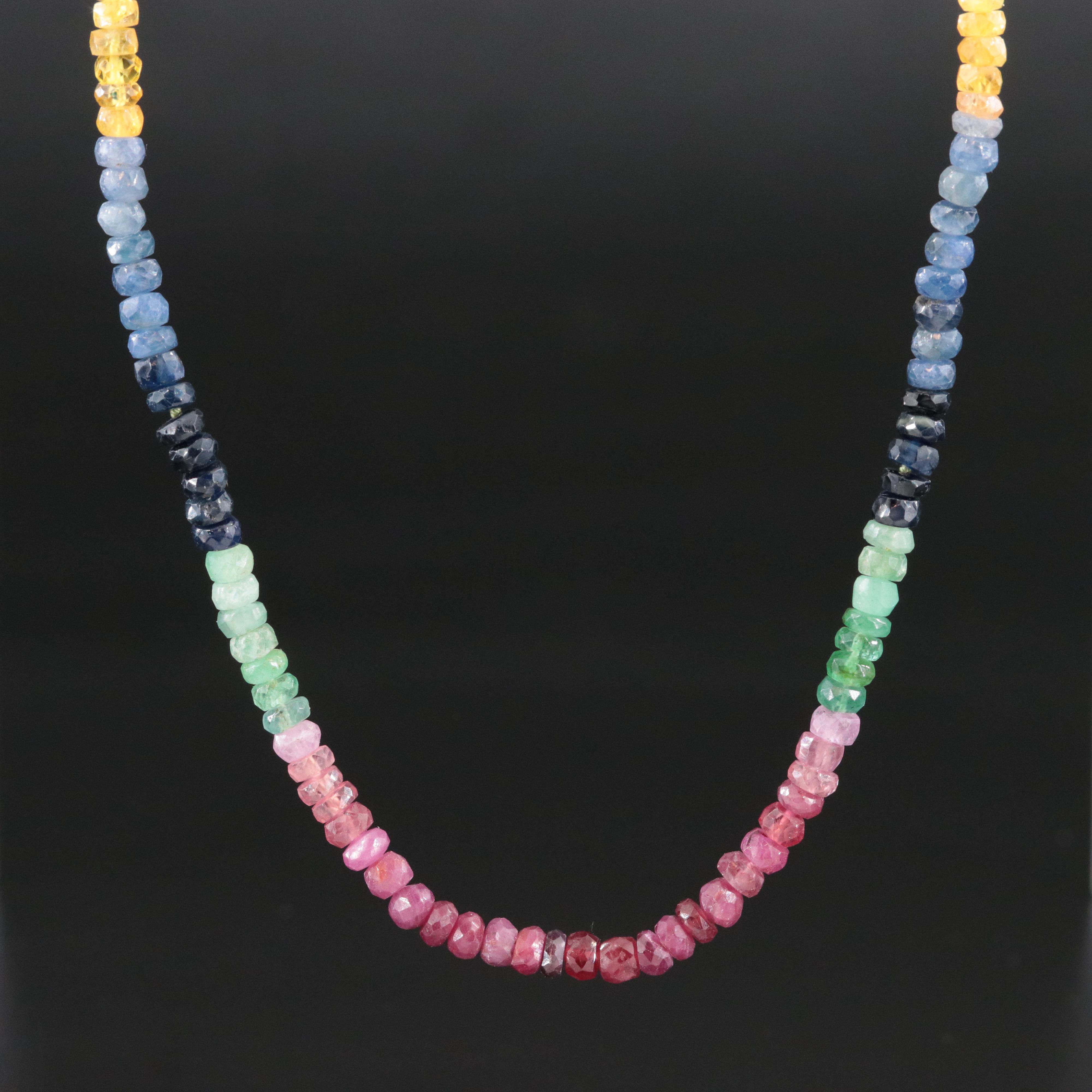 Ruby, Emerald and Sapphire Bead Necklace with Sterling Clasp
