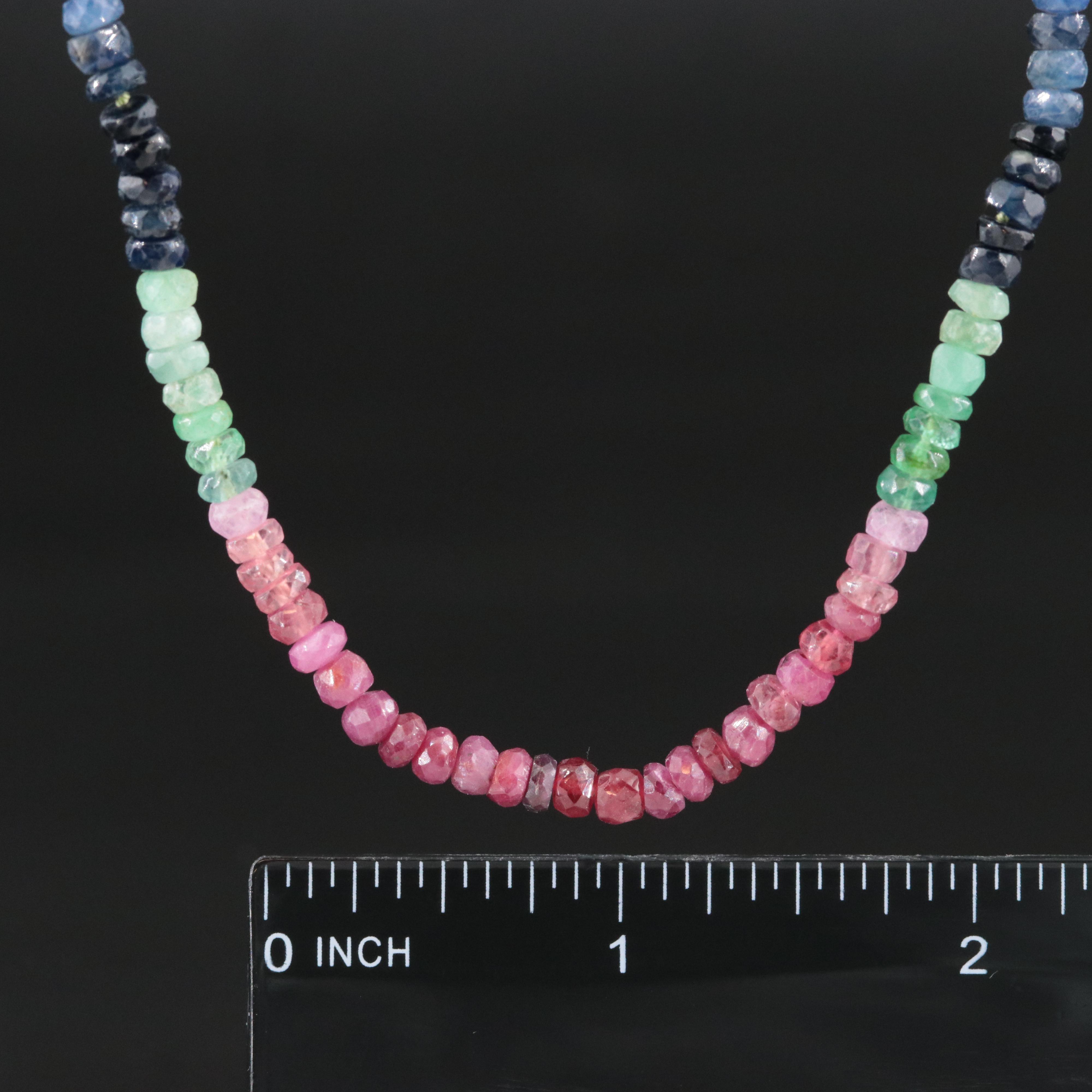 Ruby, Emerald and Sapphire Bead Necklace with Sterling Clasp