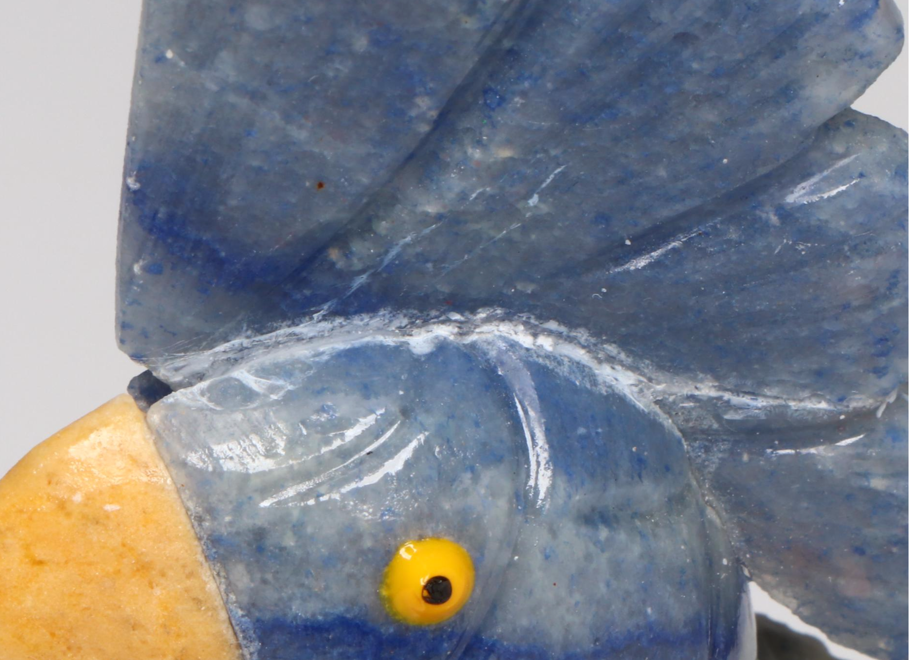 Brazilian Hand-Carved Sodalite and Stone Cockatoo with Clear Quartz Perch