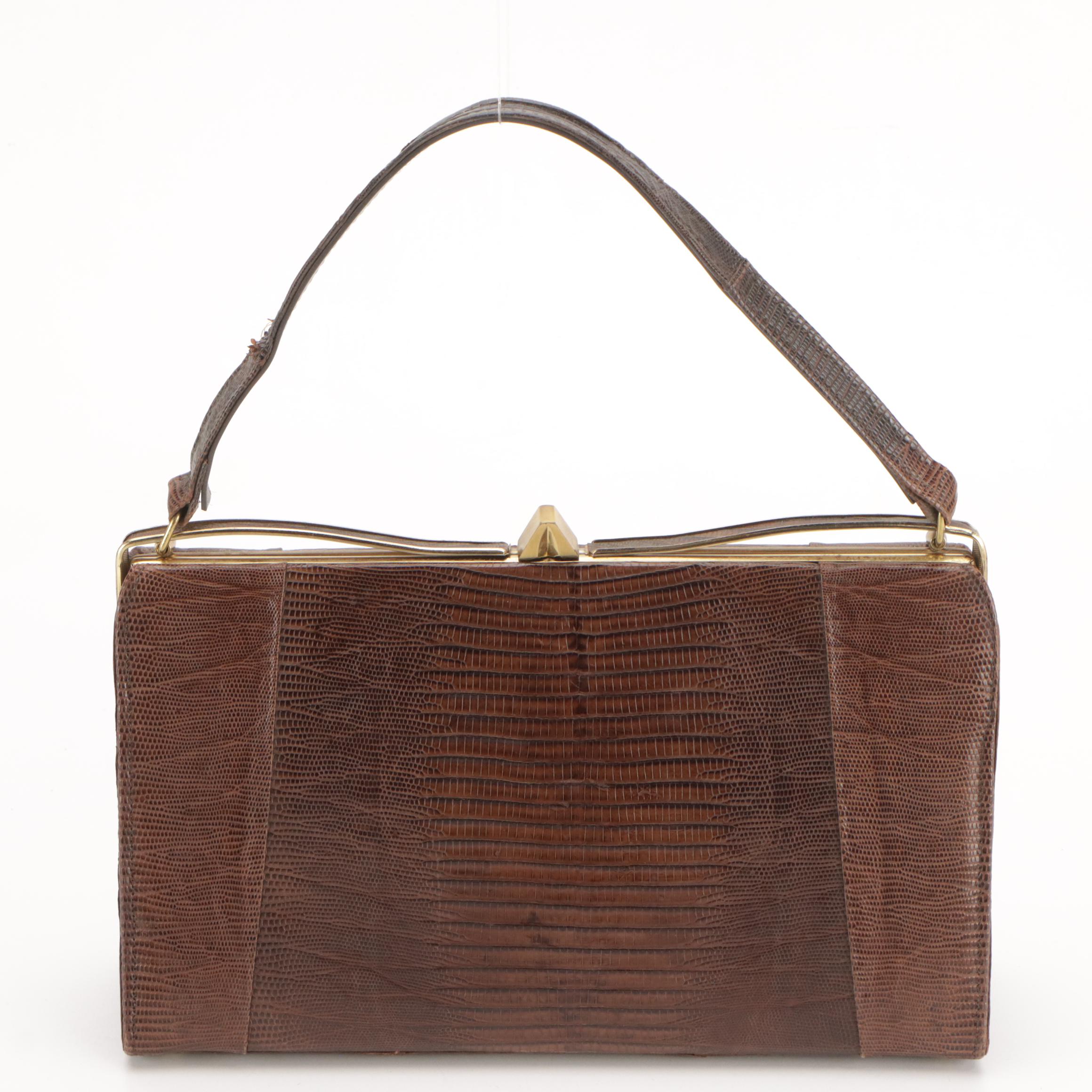 Melbourne Bags Vintage Lizardskin Bag with Other Floral Tapestry Frame Bag