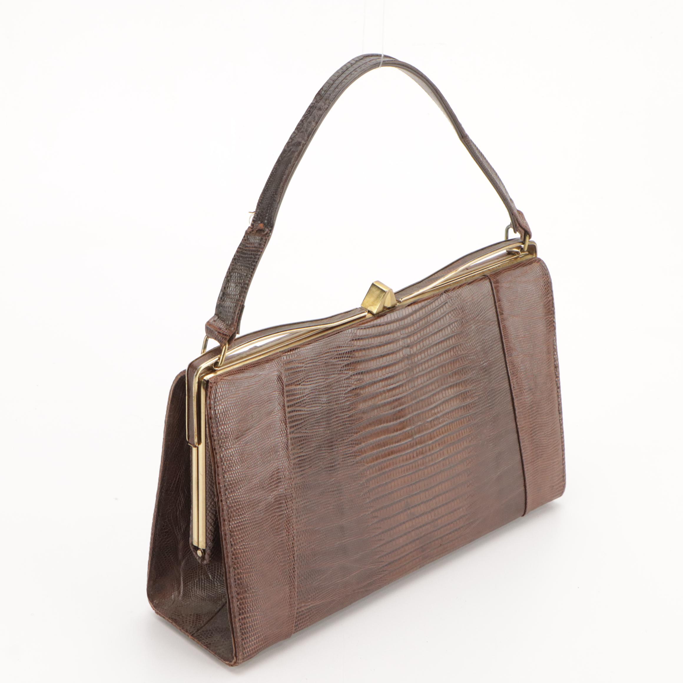 Melbourne Bags Vintage Lizardskin Bag with Other Floral Tapestry Frame Bag