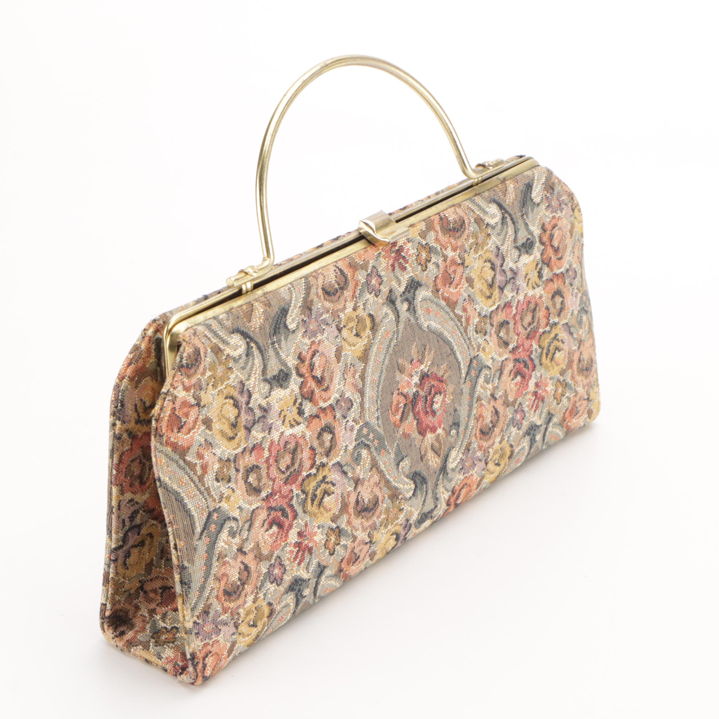 Melbourne Bags Vintage Lizardskin Bag with Other Floral Tapestry Frame Bag