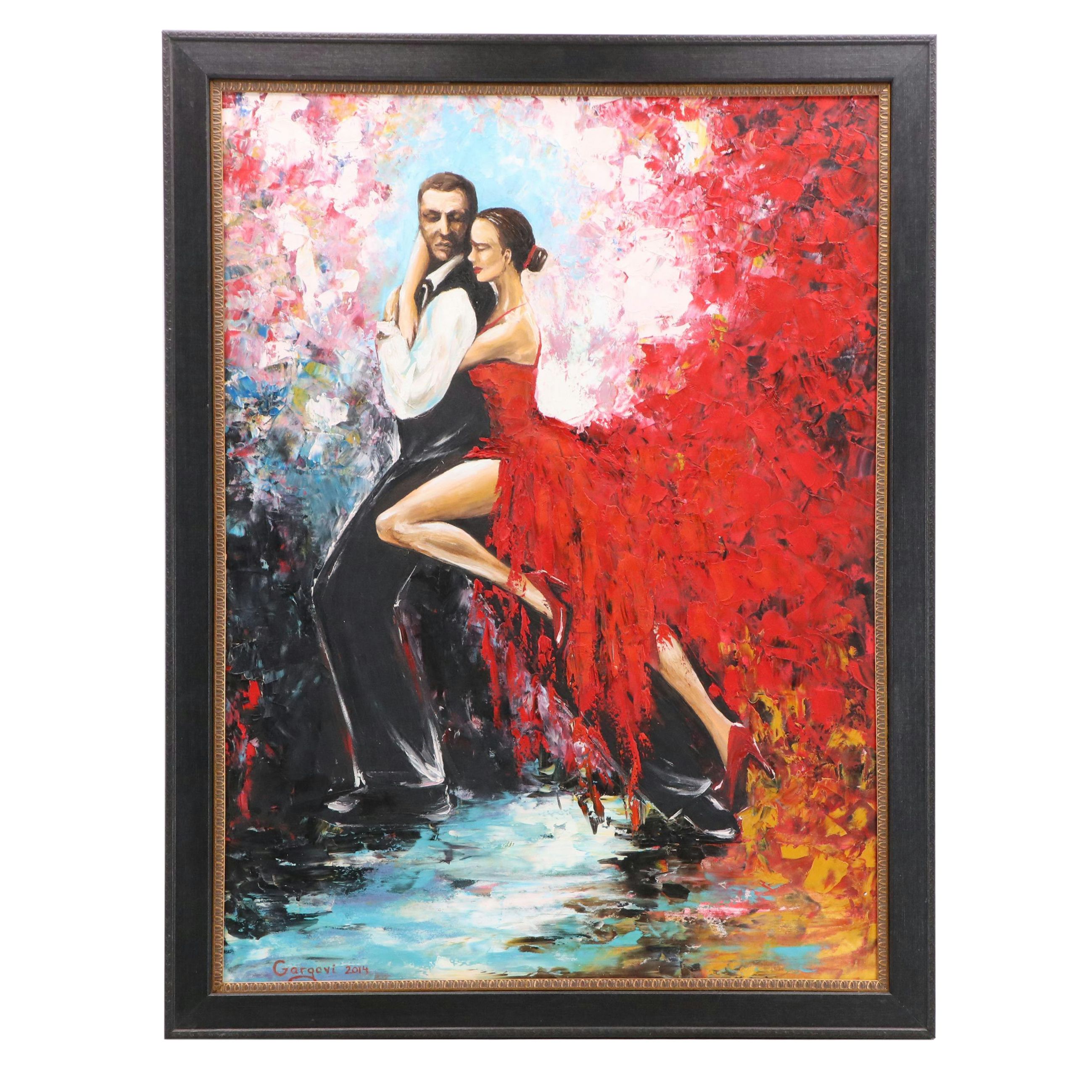 Milena Hristova "Gargovi" Impasto Oil Painting of Couple Dancing, 2014