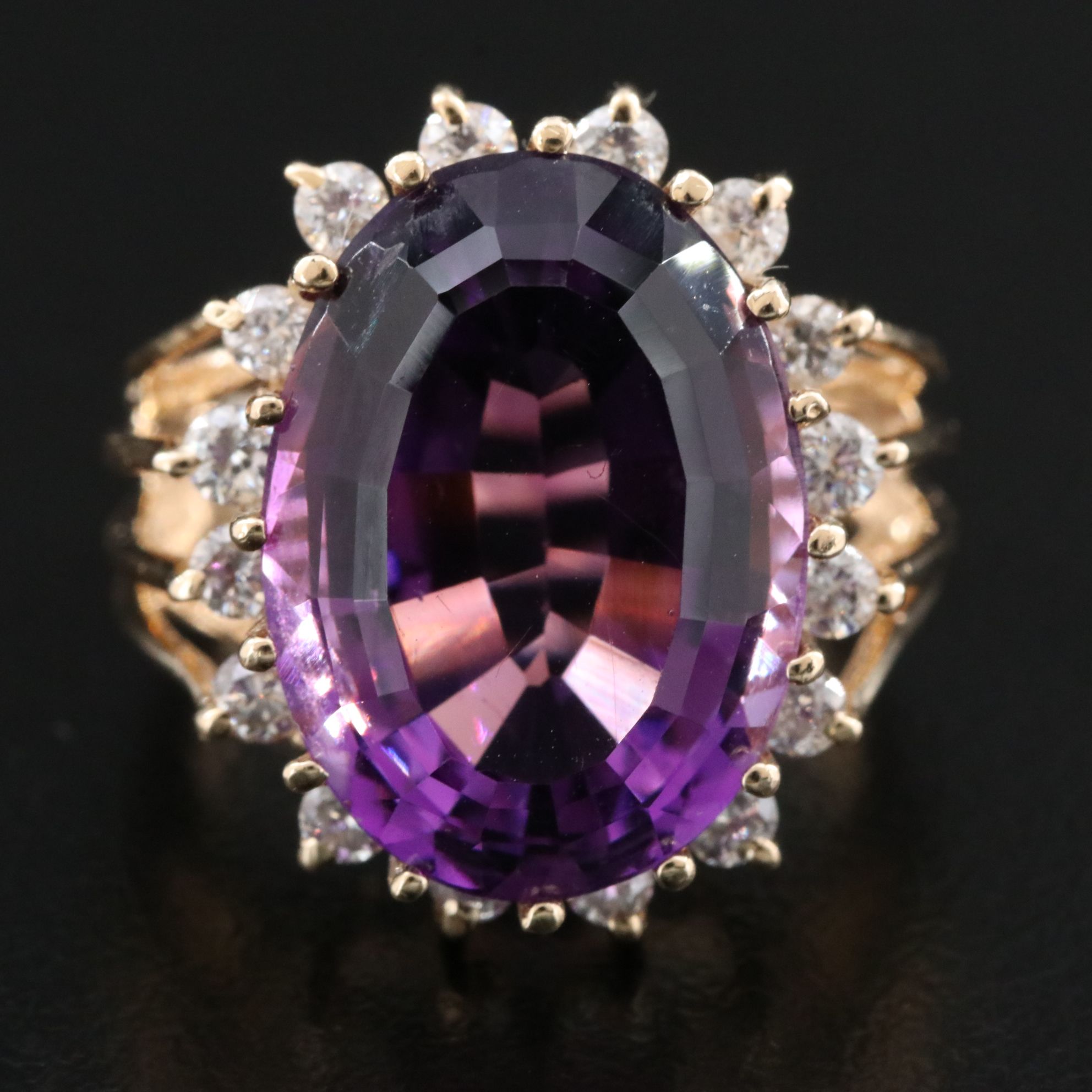 14K 11.08 CT Amethyst and Diamond Ring