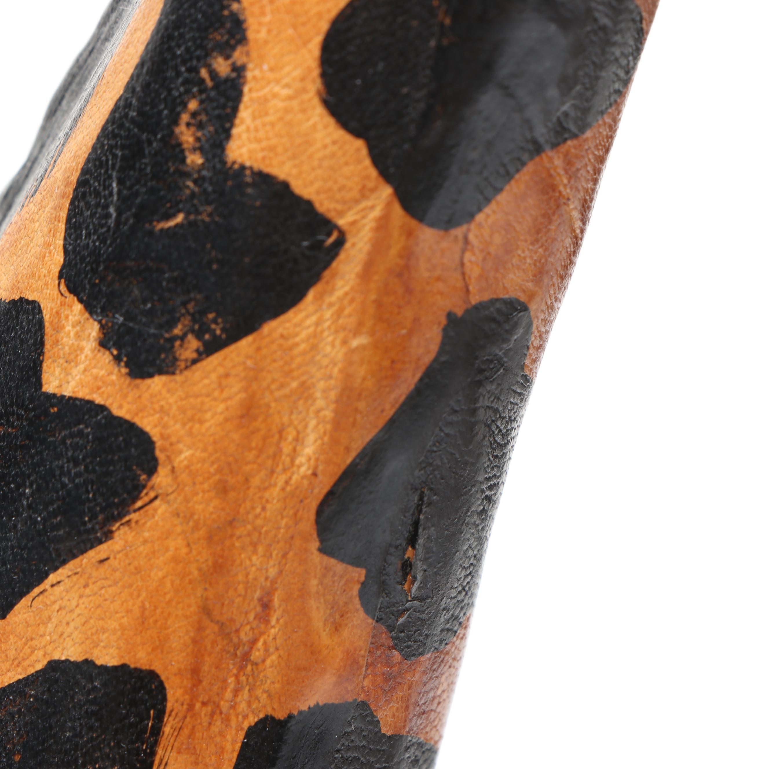 Leather and Hand-Carved Wooden Giraffe Figures