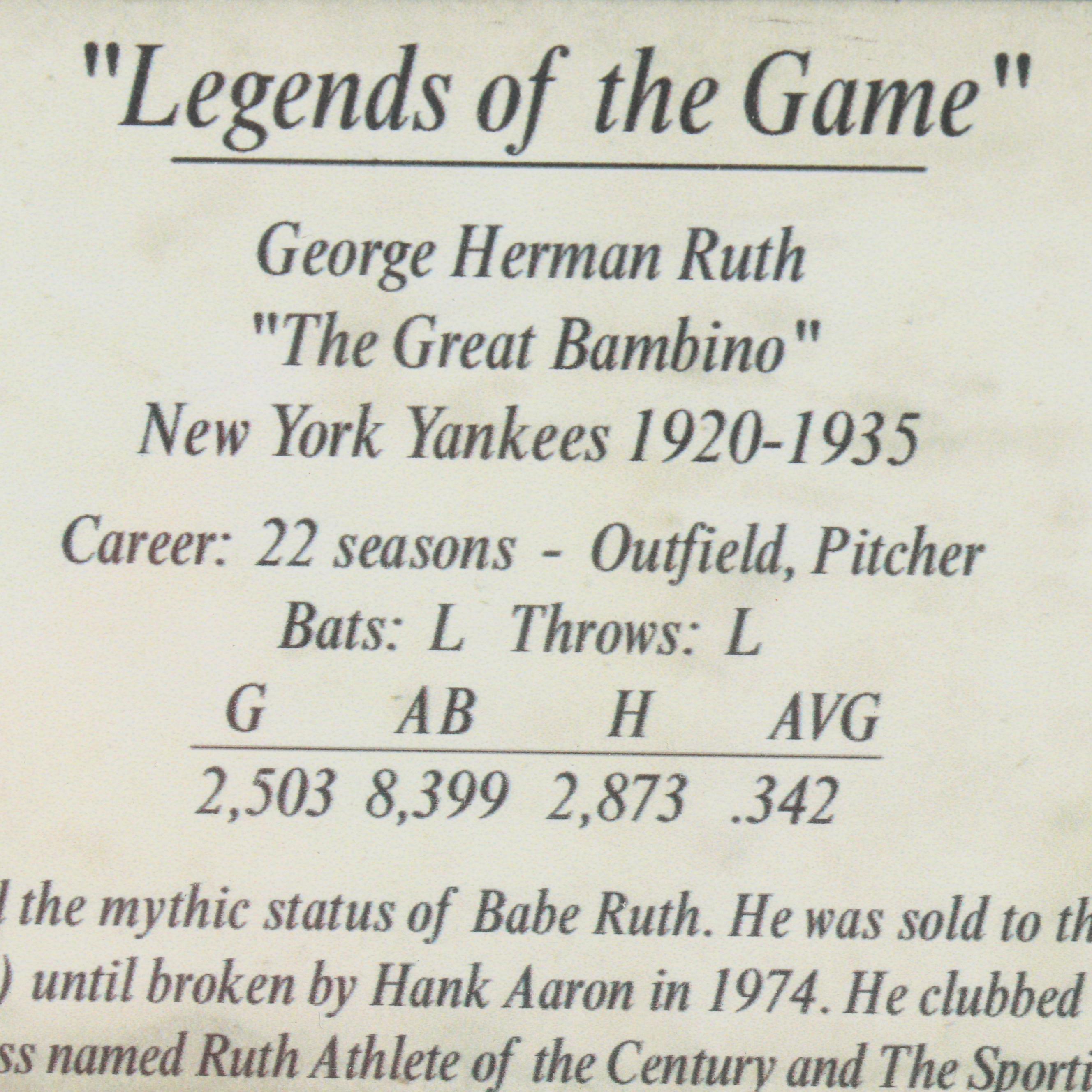 Babe Ruth Memorabilia Offset Lithograph "Legends of the Game"